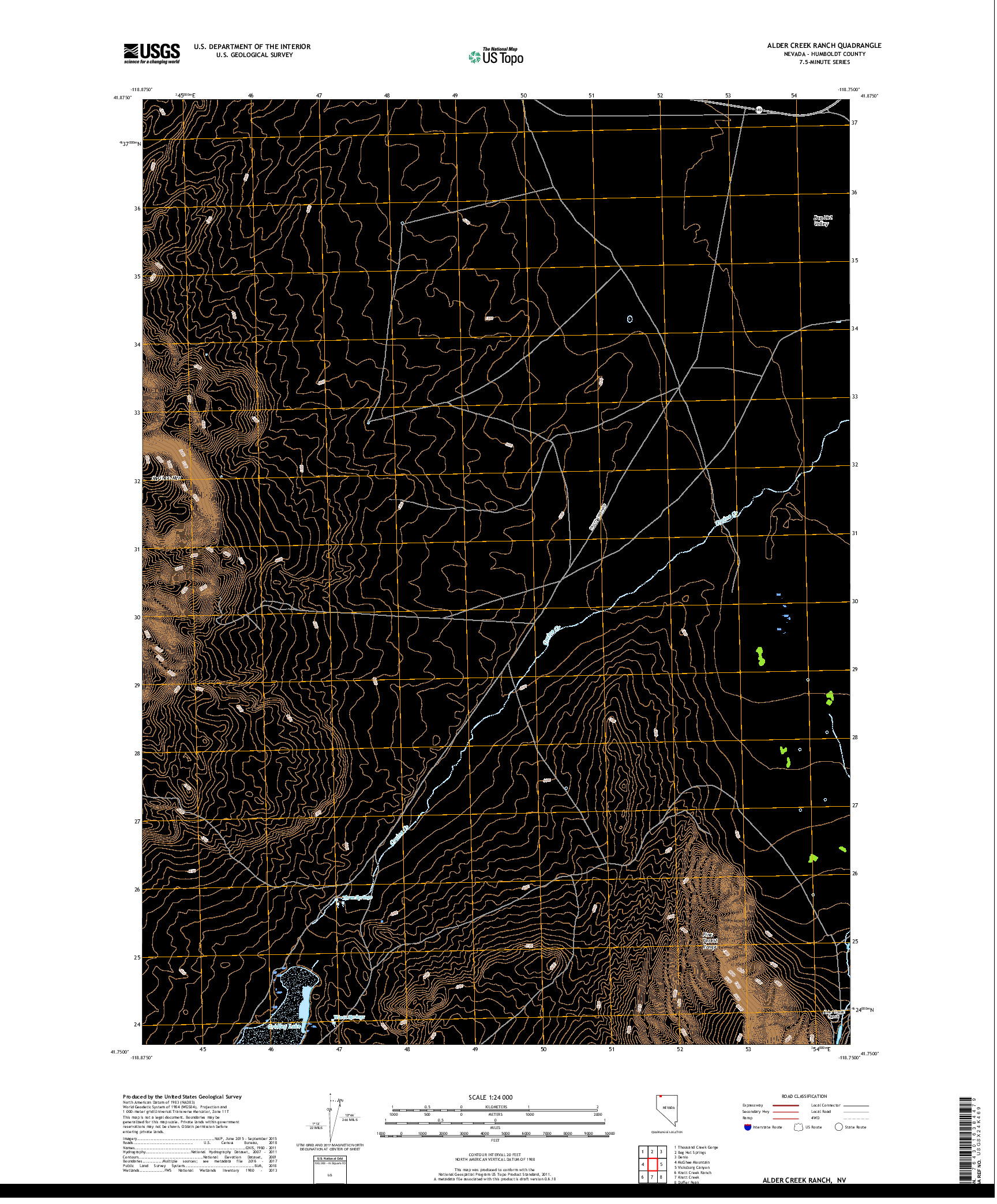 USGS US TOPO 7.5-MINUTE MAP FOR ALDER CREEK RANCH, NV 2018