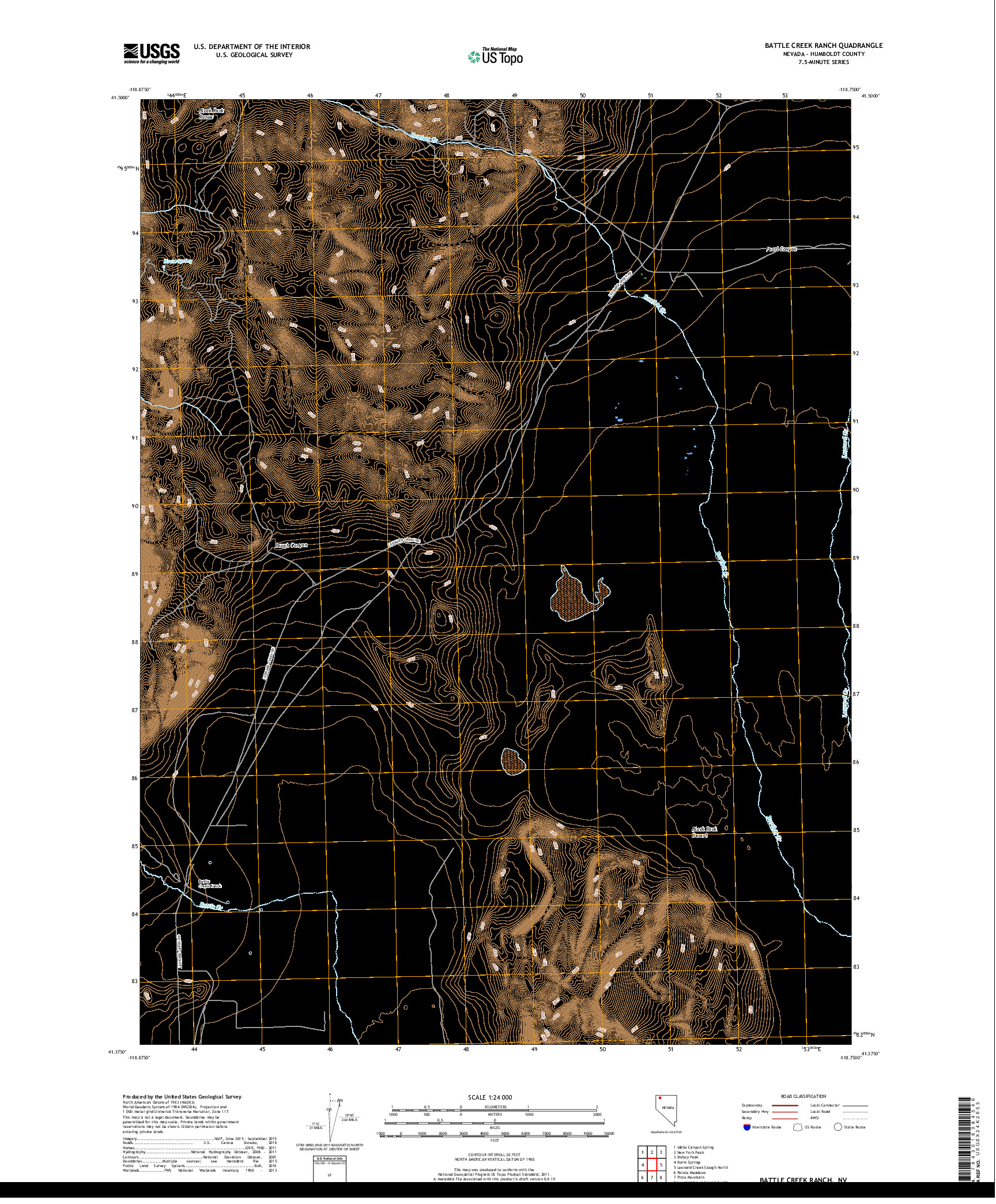 USGS US TOPO 7.5-MINUTE MAP FOR BATTLE CREEK RANCH, NV 2018
