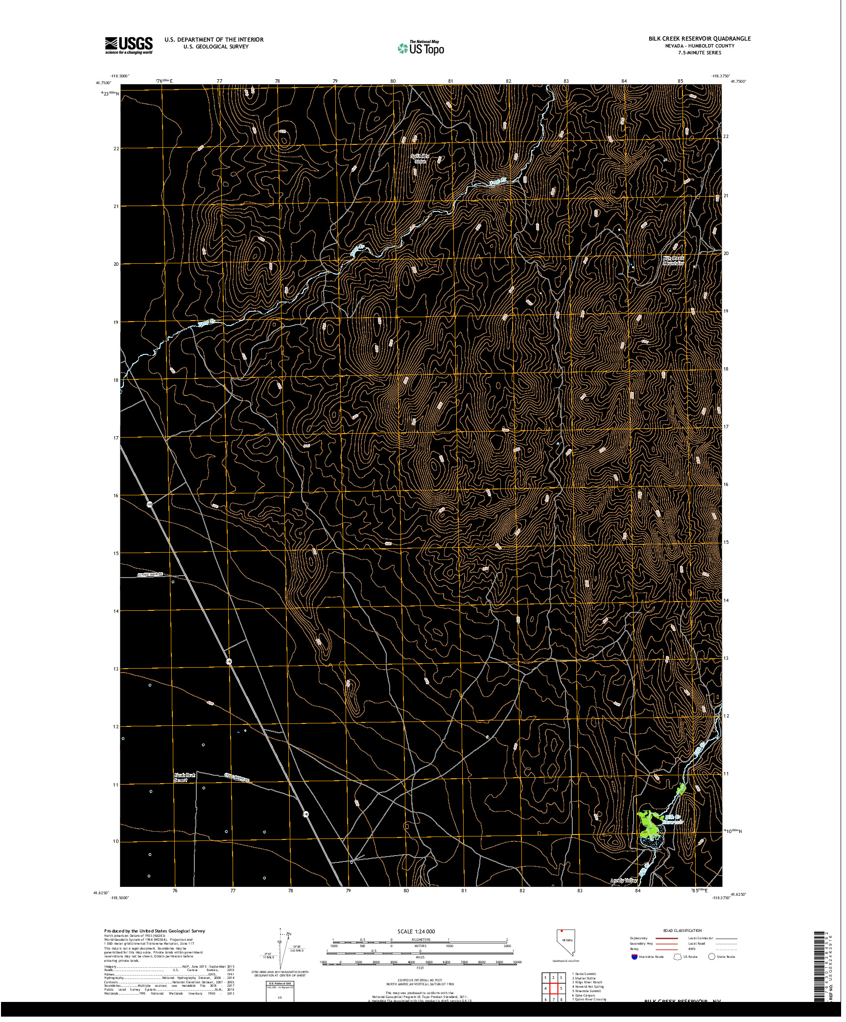 USGS US TOPO 7.5-MINUTE MAP FOR BILK CREEK RESERVOIR, NV 2018
