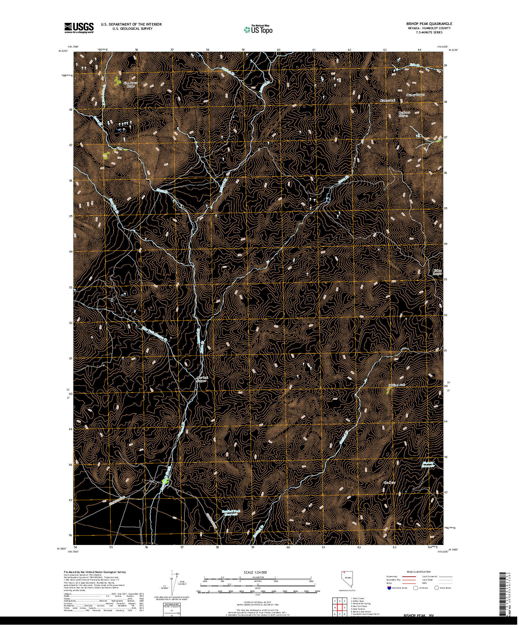 USGS US TOPO 7.5-MINUTE MAP FOR BISHOP PEAK, NV 2018