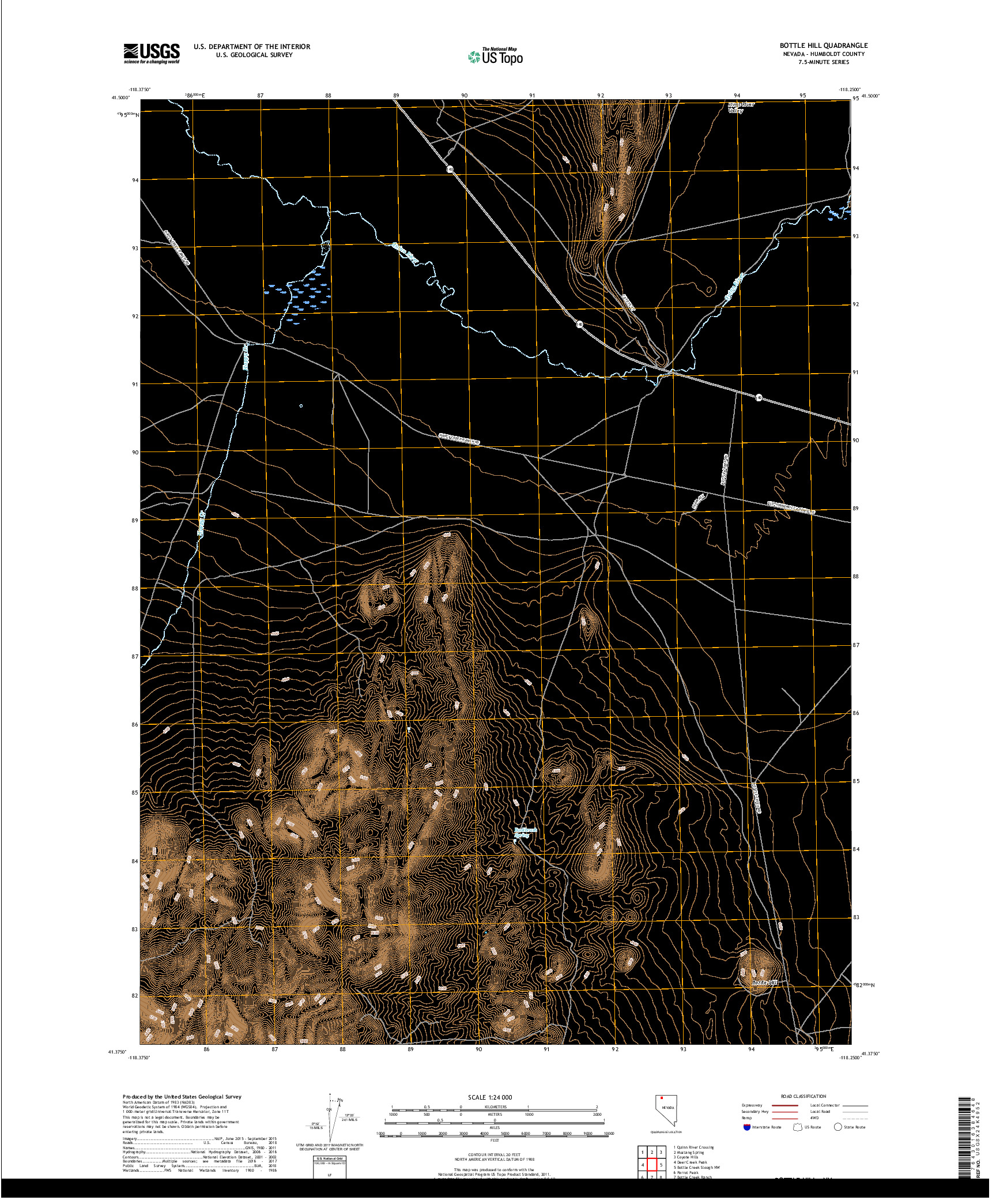 USGS US TOPO 7.5-MINUTE MAP FOR BOTTLE HILL, NV 2018