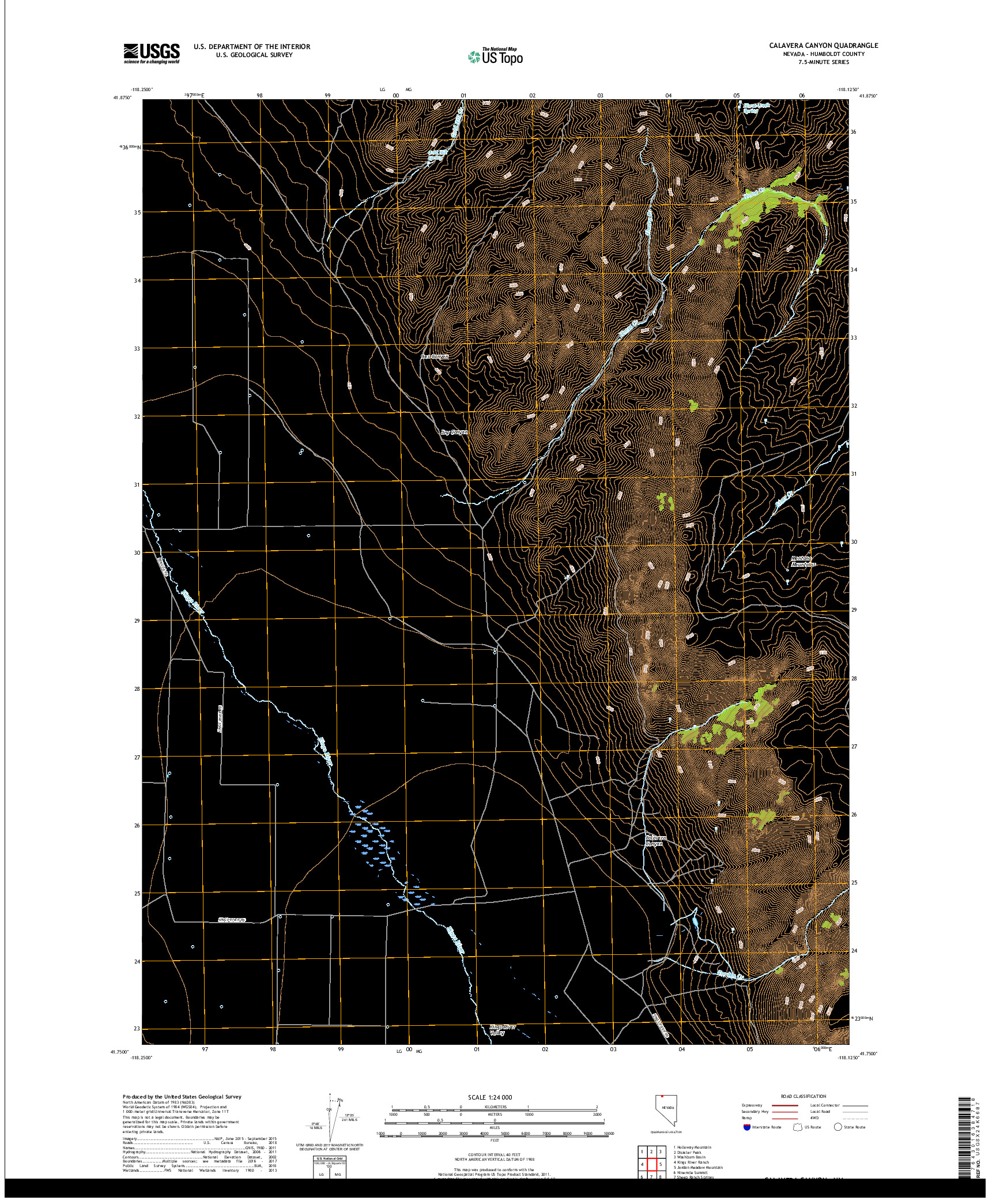 USGS US TOPO 7.5-MINUTE MAP FOR CALAVERA CANYON, NV 2018
