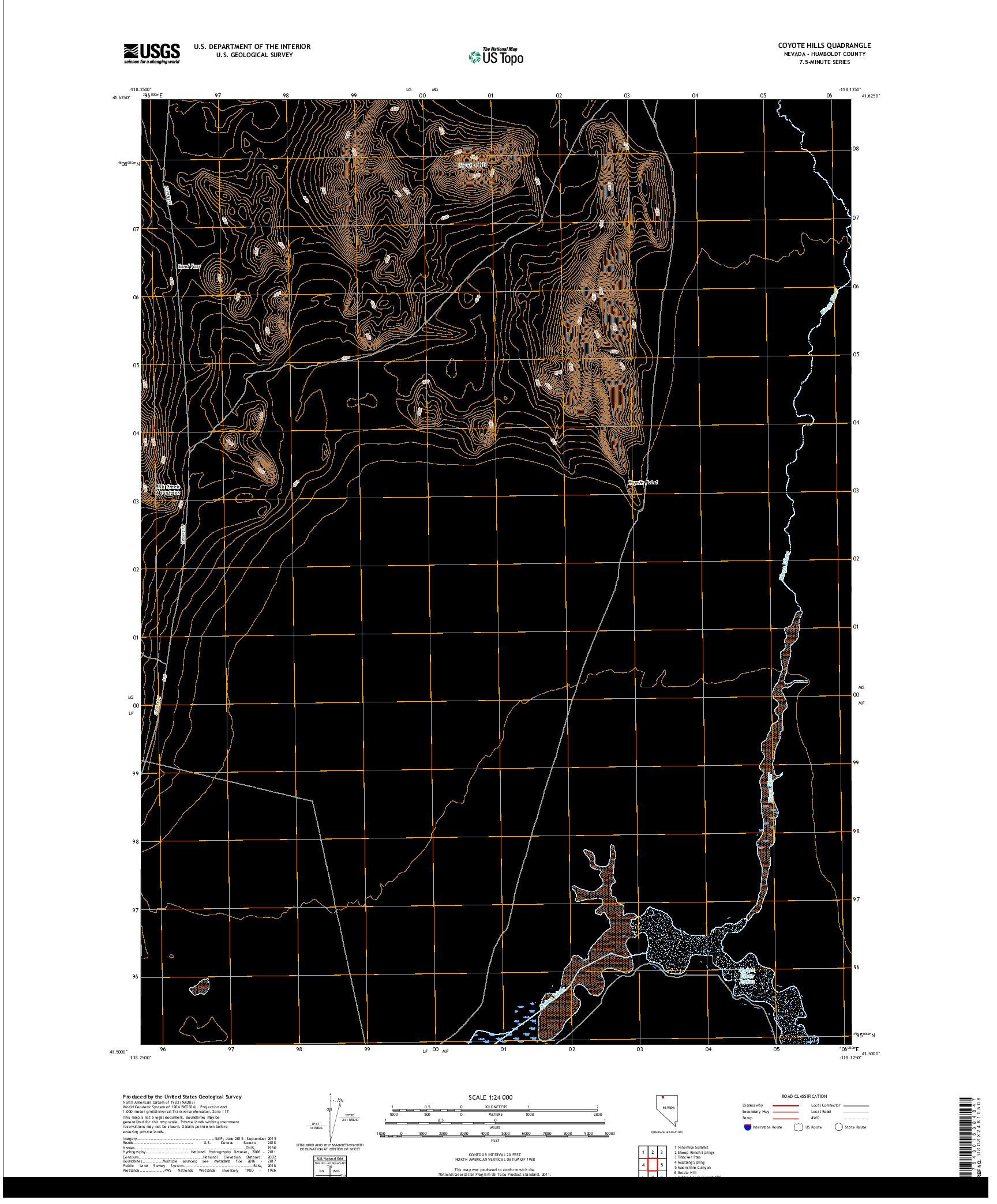 USGS US TOPO 7.5-MINUTE MAP FOR COYOTE HILLS, NV 2018