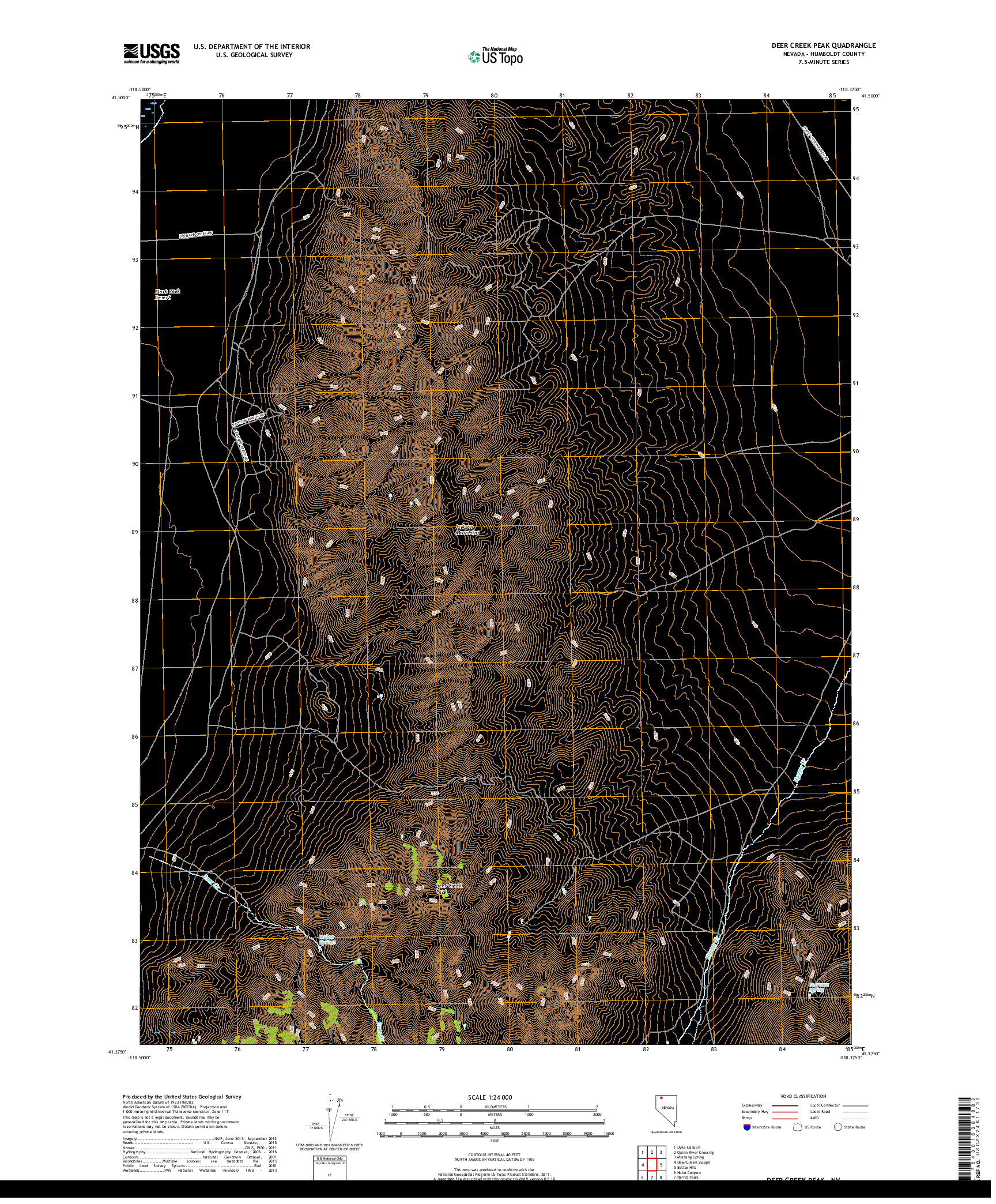 USGS US TOPO 7.5-MINUTE MAP FOR DEER CREEK PEAK, NV 2018