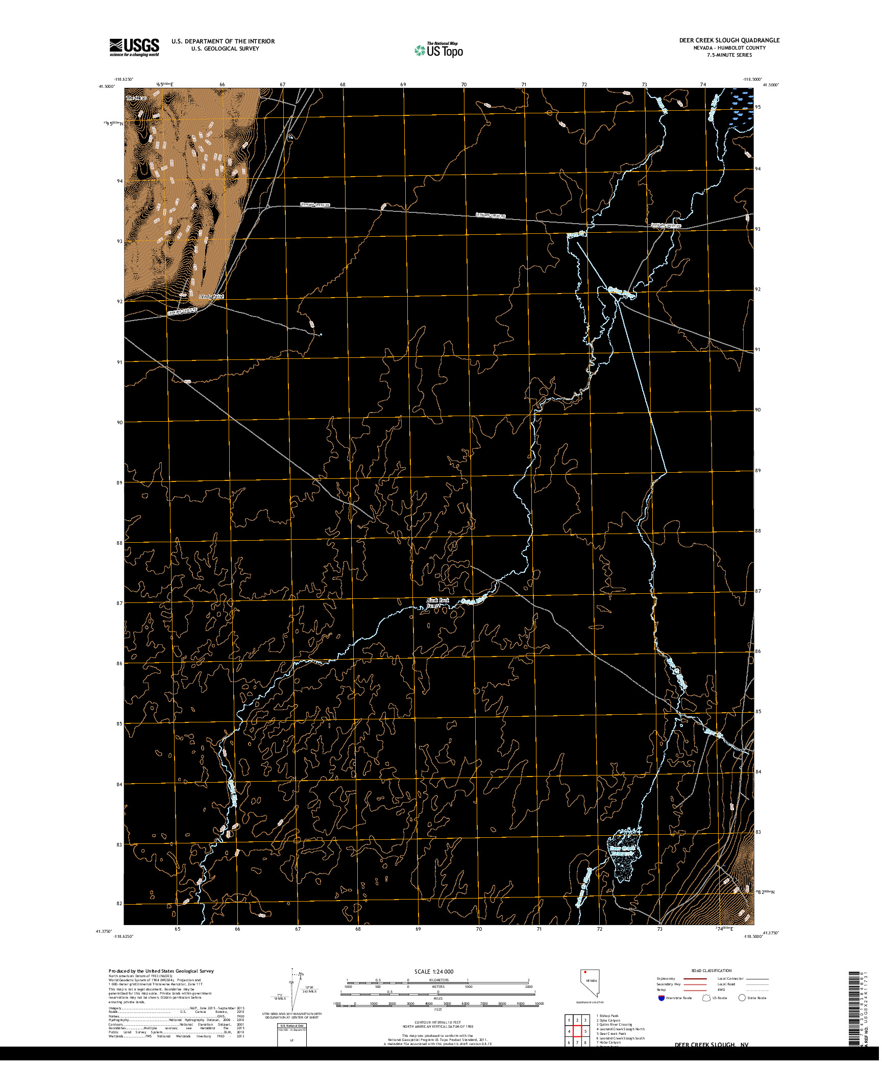 USGS US TOPO 7.5-MINUTE MAP FOR DEER CREEK SLOUGH, NV 2018