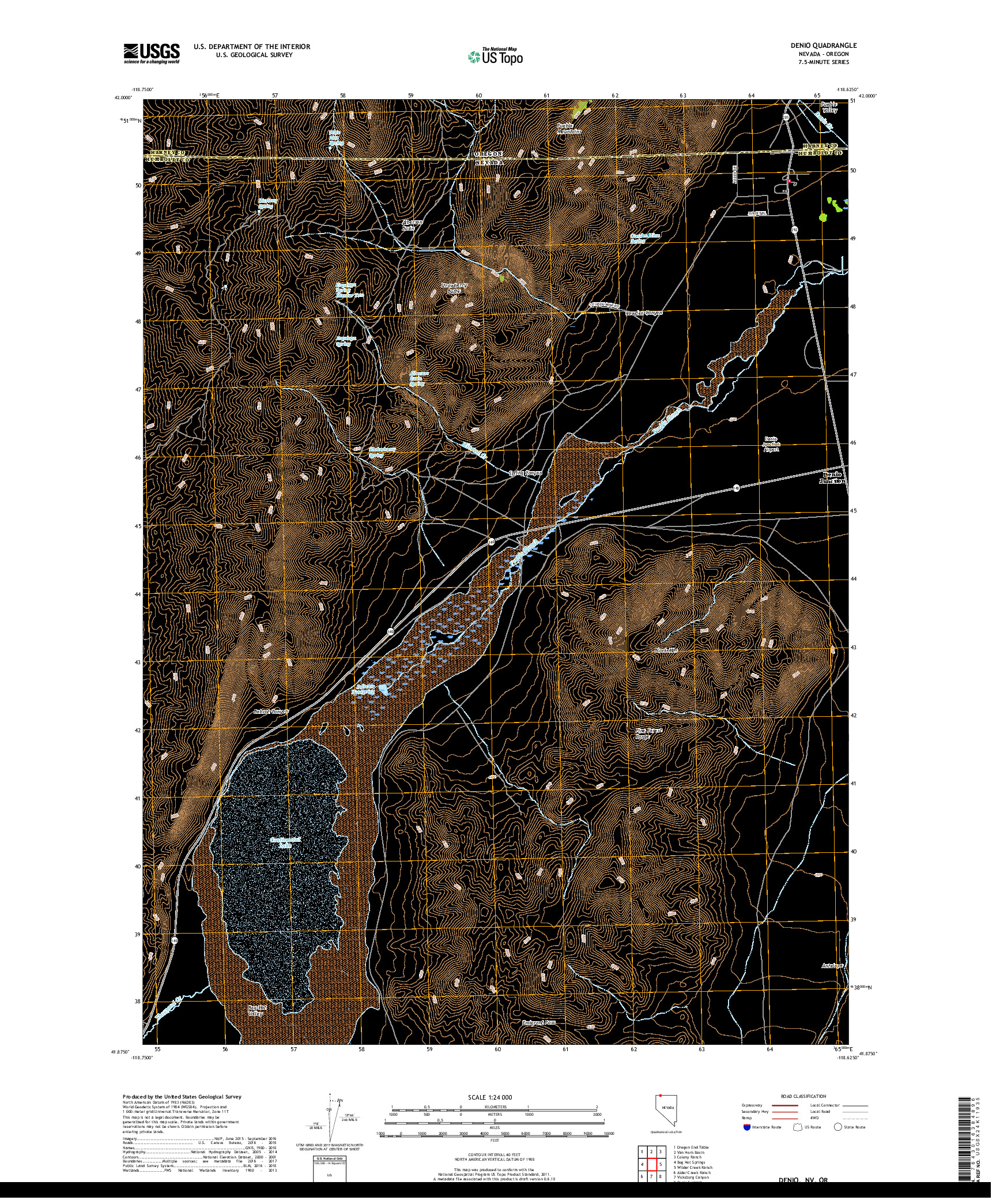 USGS US TOPO 7.5-MINUTE MAP FOR DENIO, NV,OR 2018