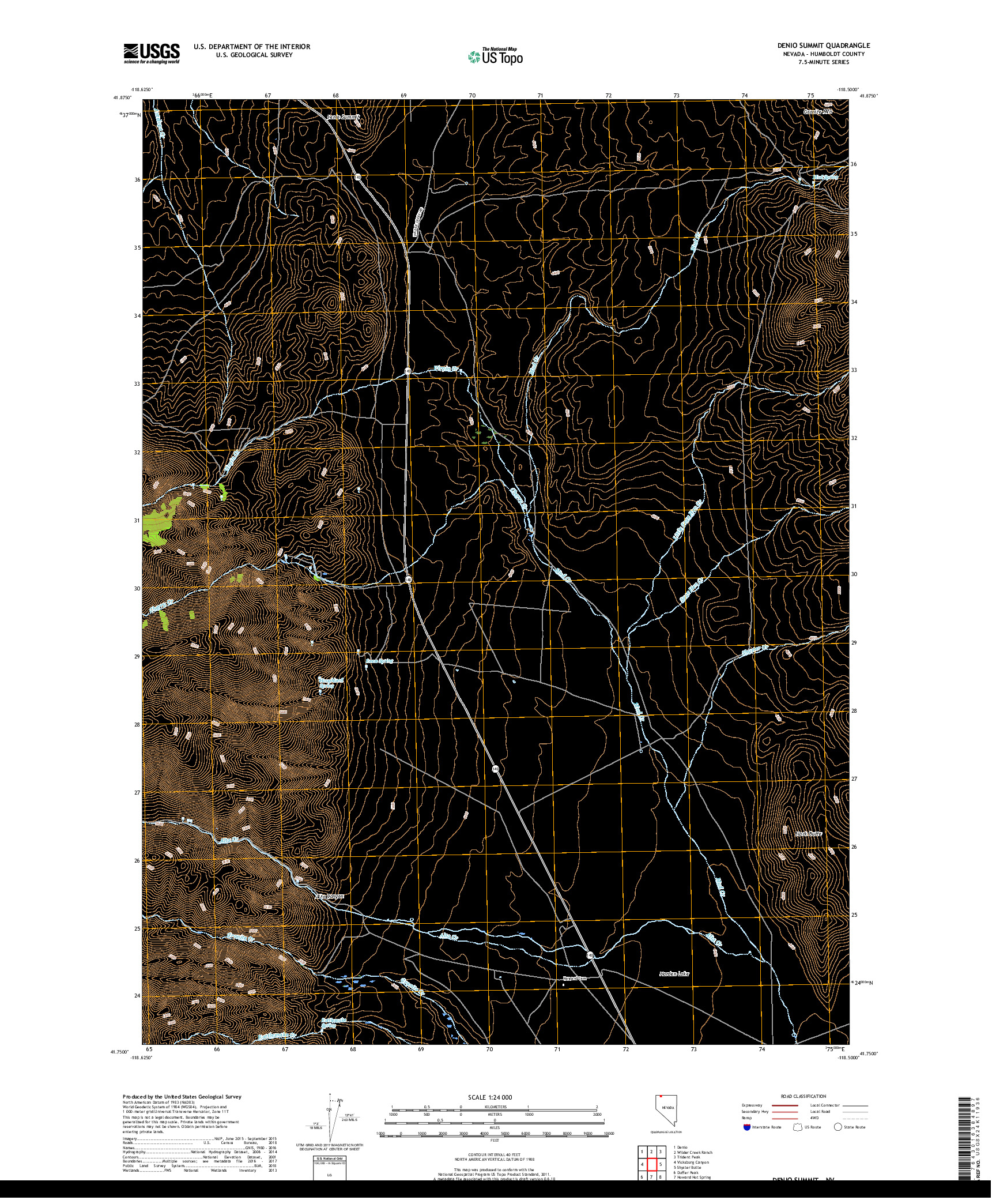 USGS US TOPO 7.5-MINUTE MAP FOR DENIO SUMMIT, NV 2018