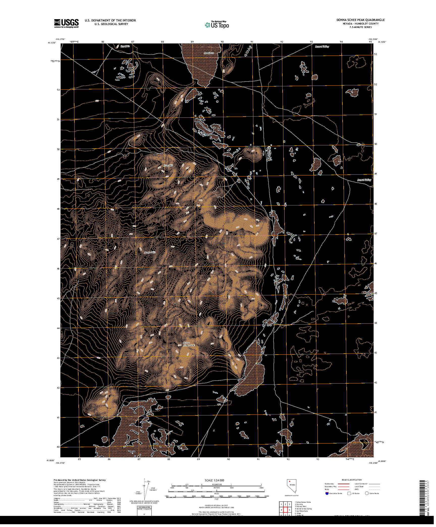 USGS US TOPO 7.5-MINUTE MAP FOR DONNA SCHEE PEAK, NV 2018