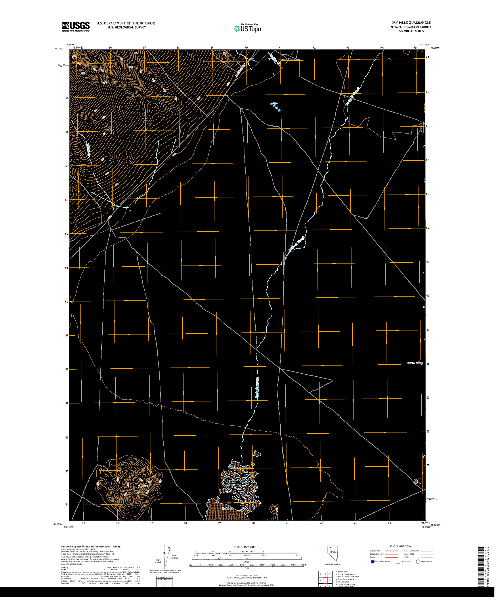 USGS US TOPO 7.5-MINUTE MAP FOR DRY HILLS, NV 2018