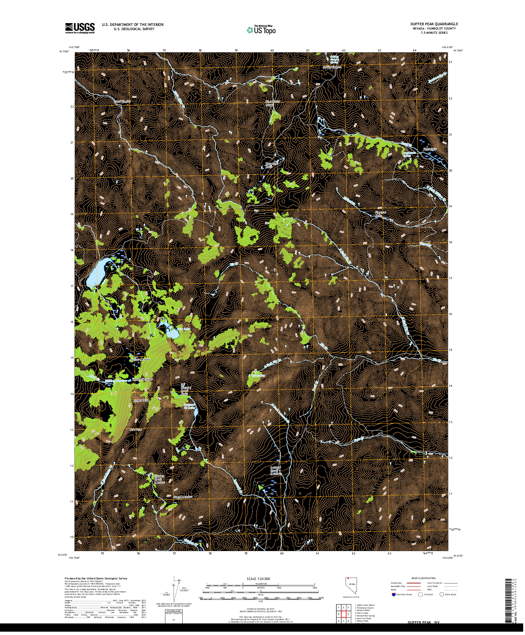 USGS US TOPO 7.5-MINUTE MAP FOR DUFFER PEAK, NV 2018