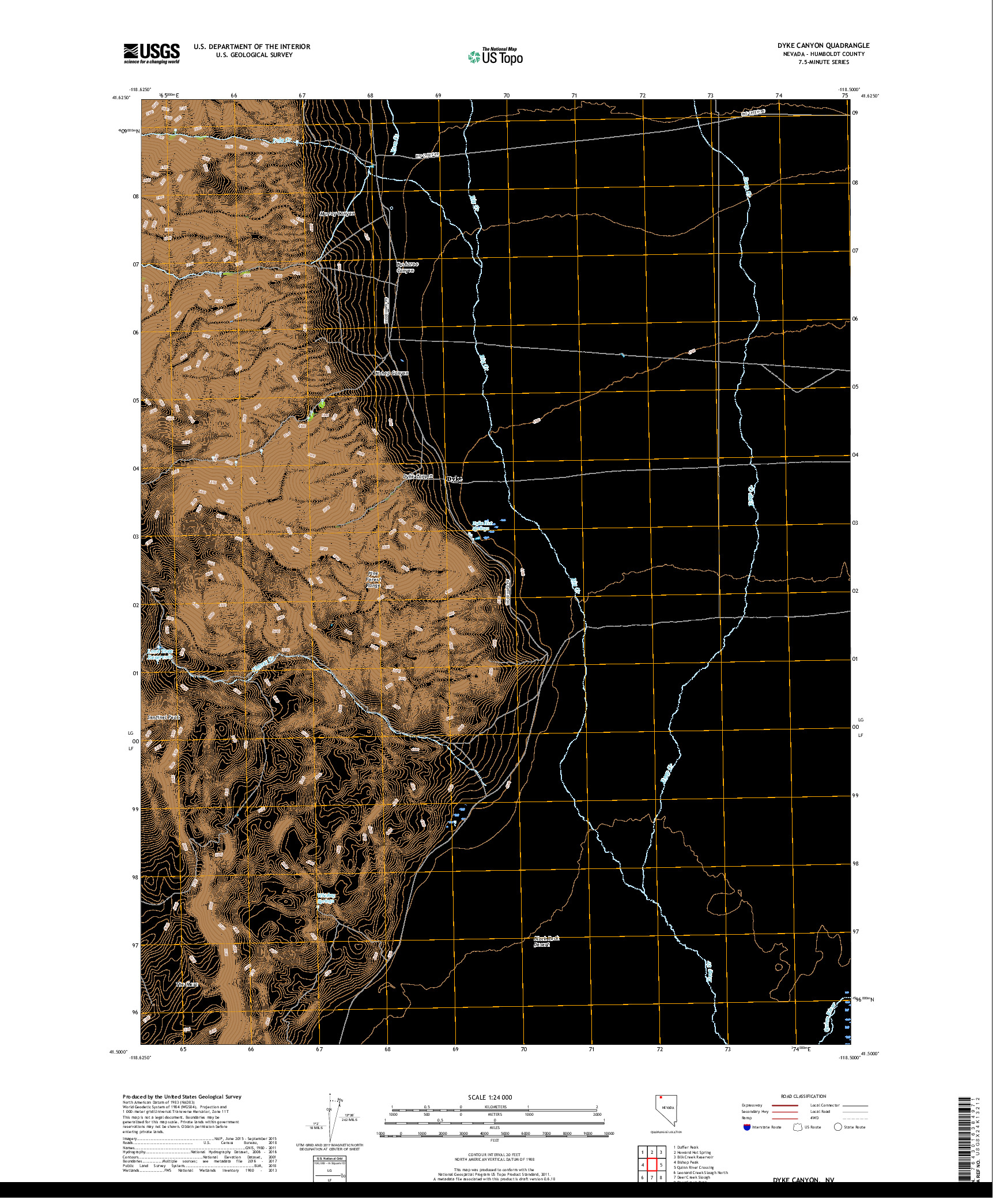 USGS US TOPO 7.5-MINUTE MAP FOR DYKE CANYON, NV 2018