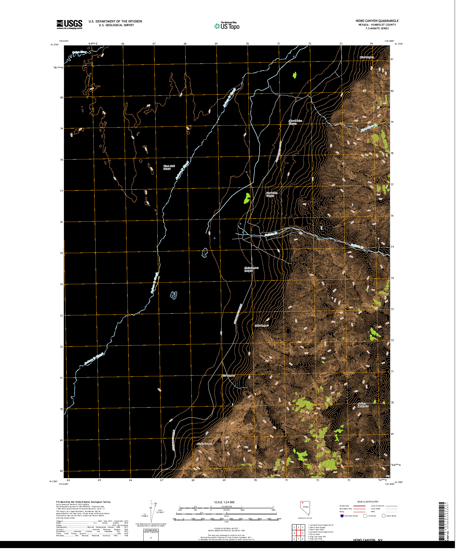 USGS US TOPO 7.5-MINUTE MAP FOR HOBO CANYON, NV 2018