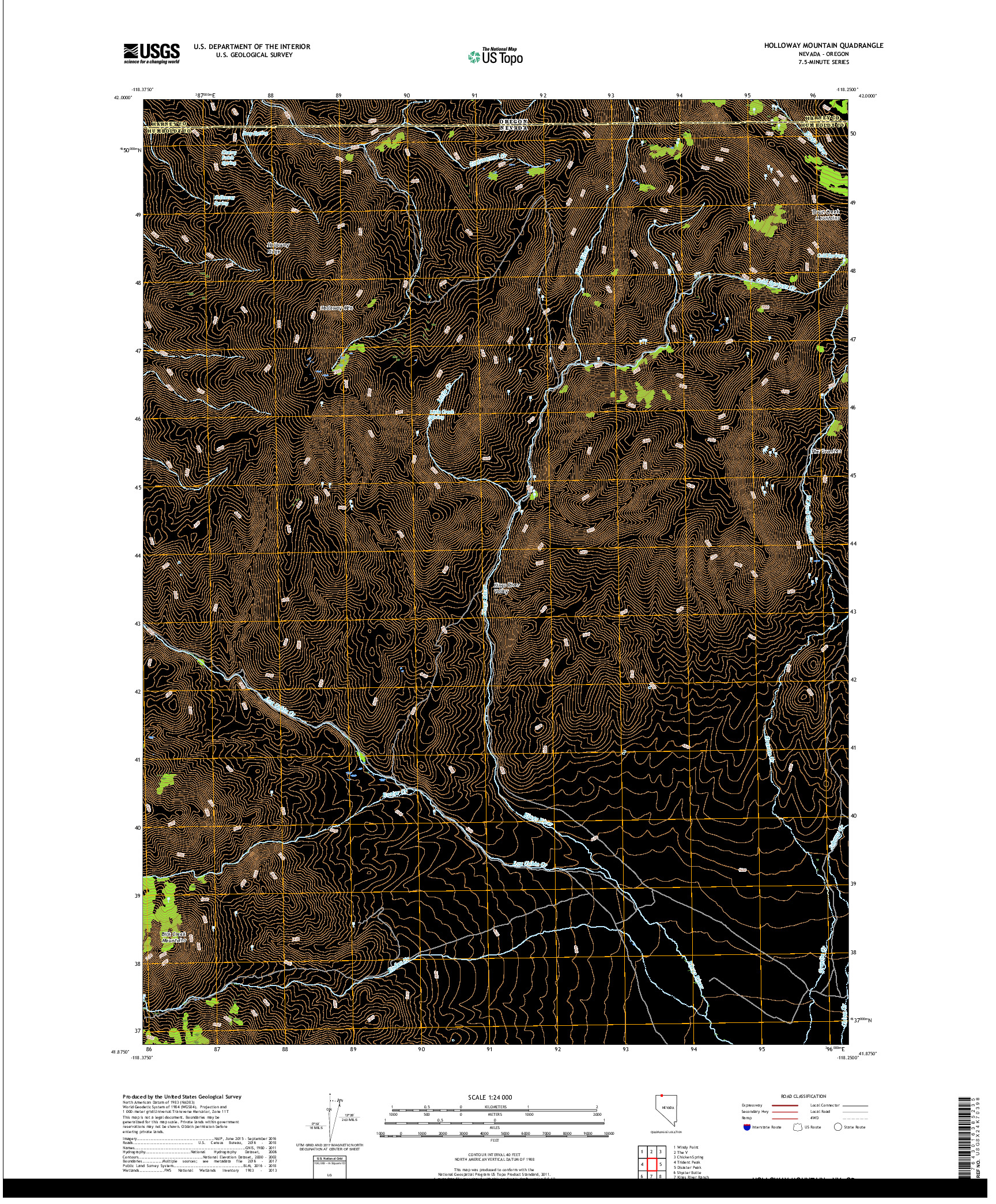 USGS US TOPO 7.5-MINUTE MAP FOR HOLLOWAY MOUNTAIN, NV,OR 2018