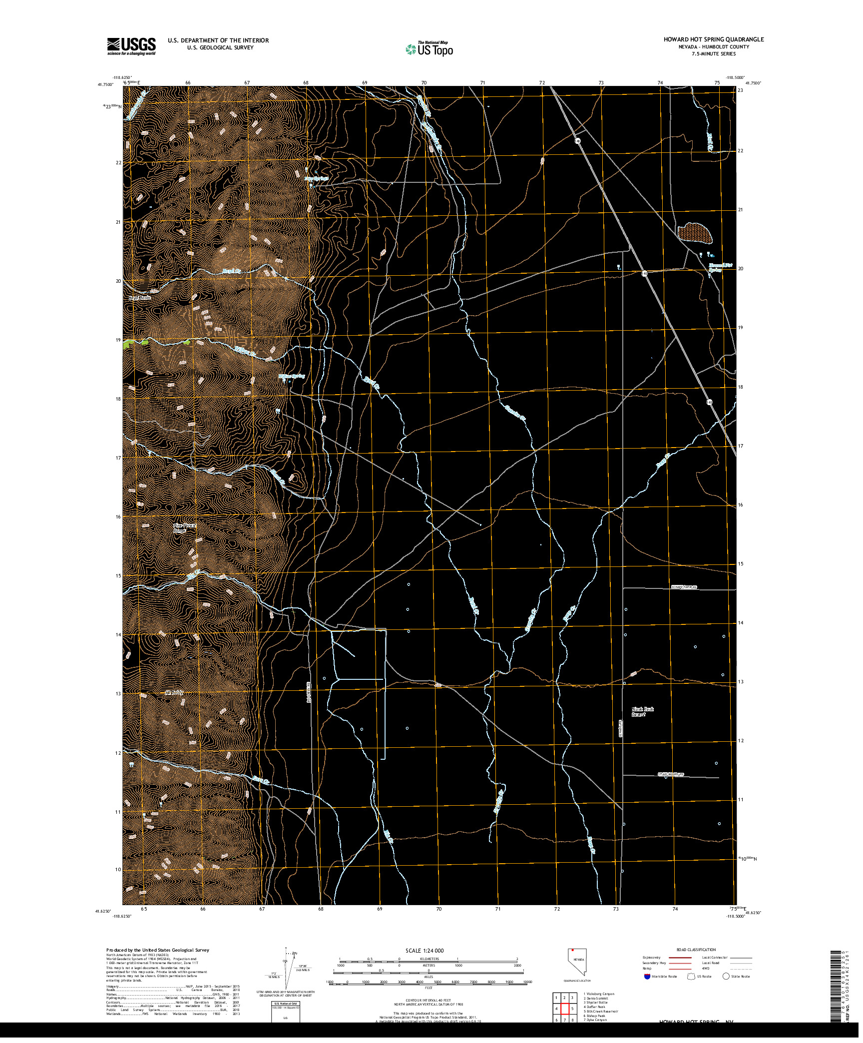 USGS US TOPO 7.5-MINUTE MAP FOR HOWARD HOT SPRING, NV 2018