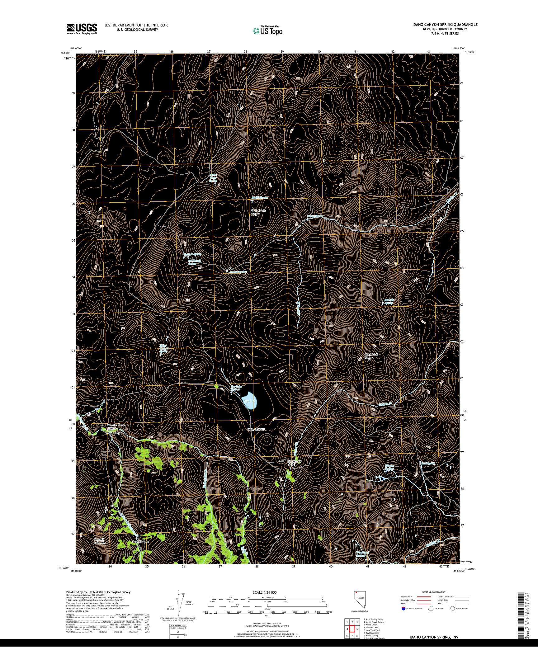 USGS US TOPO 7.5-MINUTE MAP FOR IDAHO CANYON SPRING, NV 2018