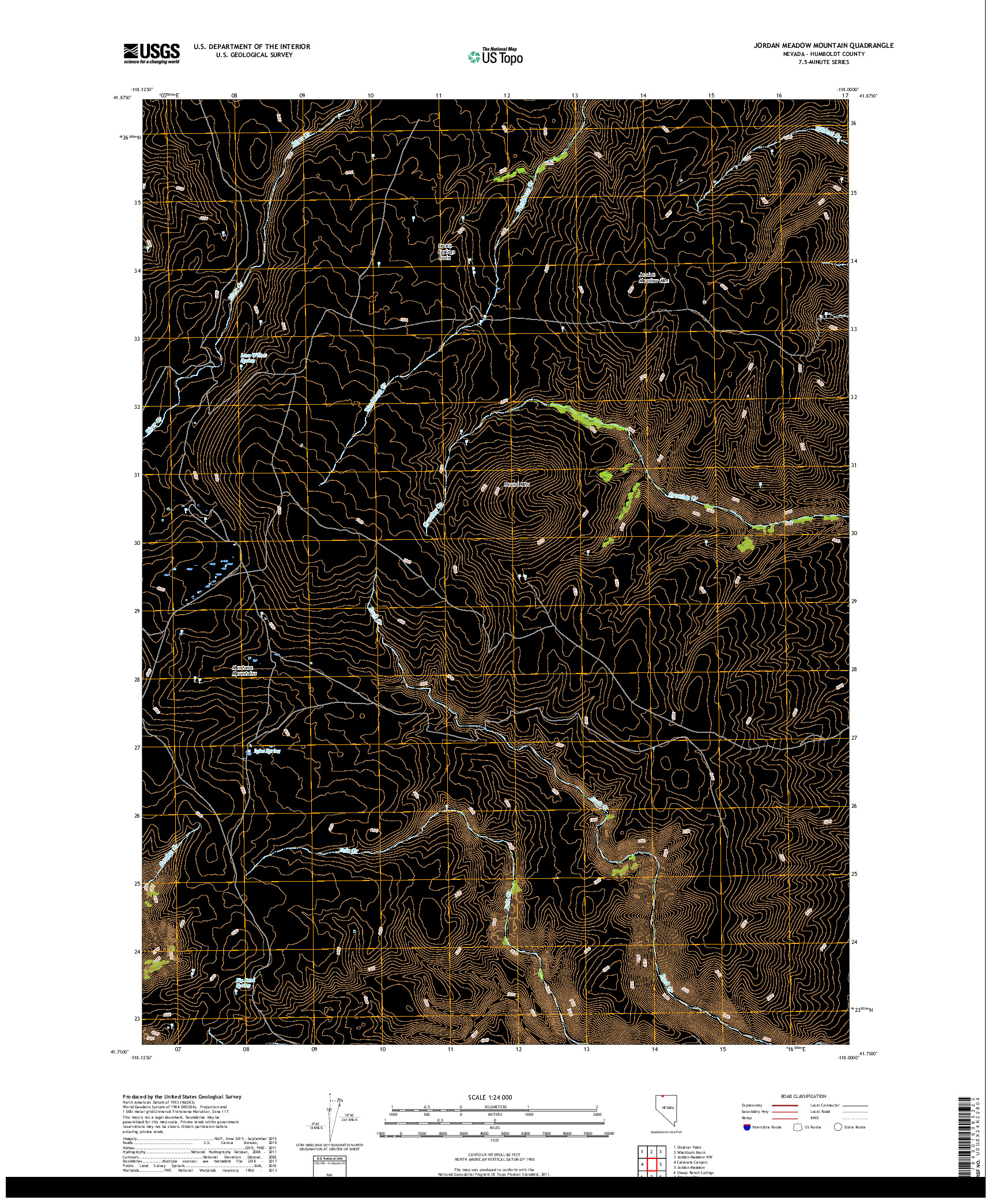 USGS US TOPO 7.5-MINUTE MAP FOR JORDAN MEADOW MOUNTAIN, NV 2018