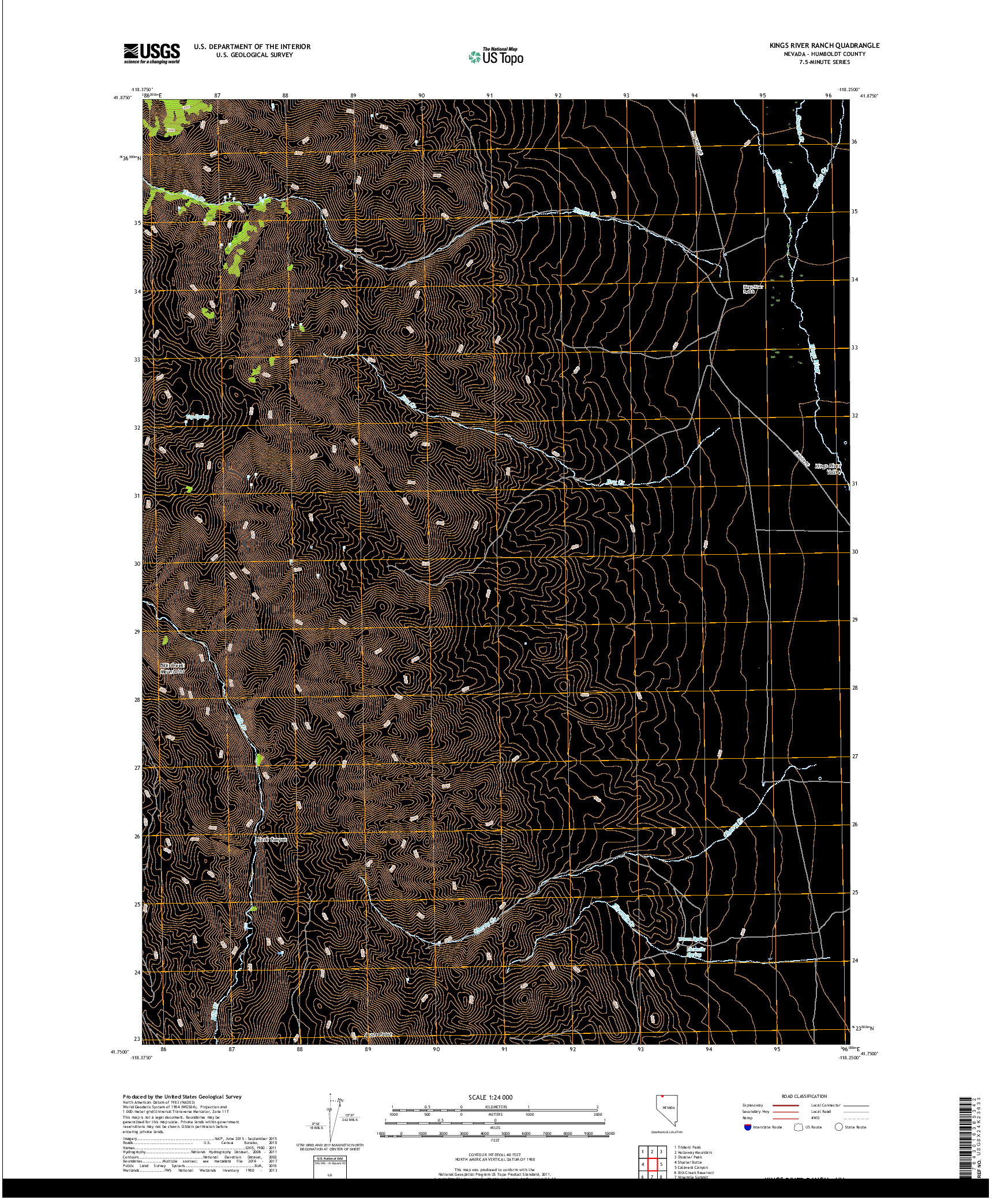 USGS US TOPO 7.5-MINUTE MAP FOR KINGS RIVER RANCH, NV 2018