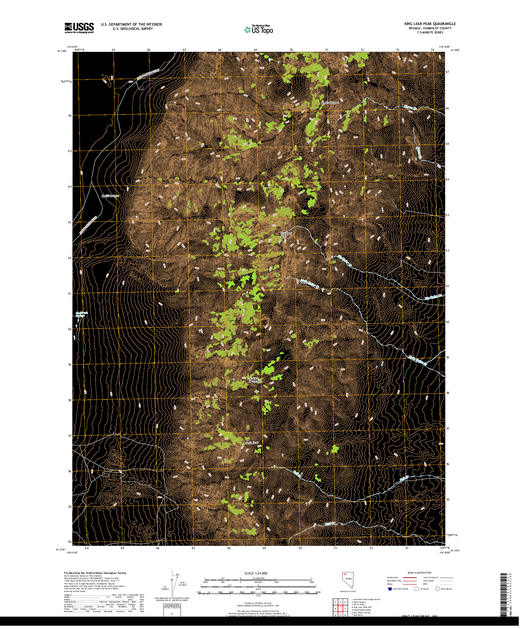 USGS US TOPO 7.5-MINUTE MAP FOR KING LEAR PEAK, NV 2018