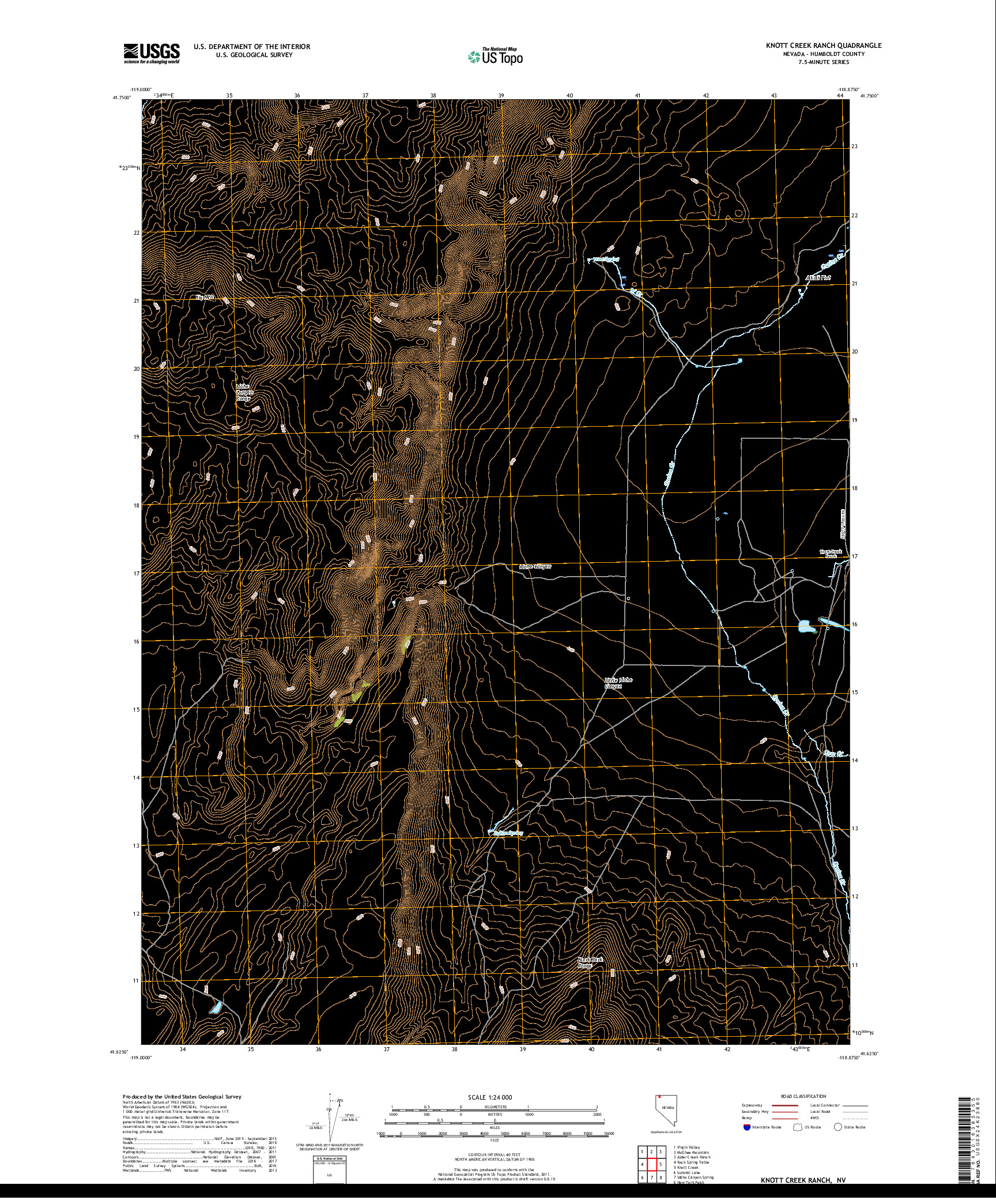 USGS US TOPO 7.5-MINUTE MAP FOR KNOTT CREEK RANCH, NV 2018