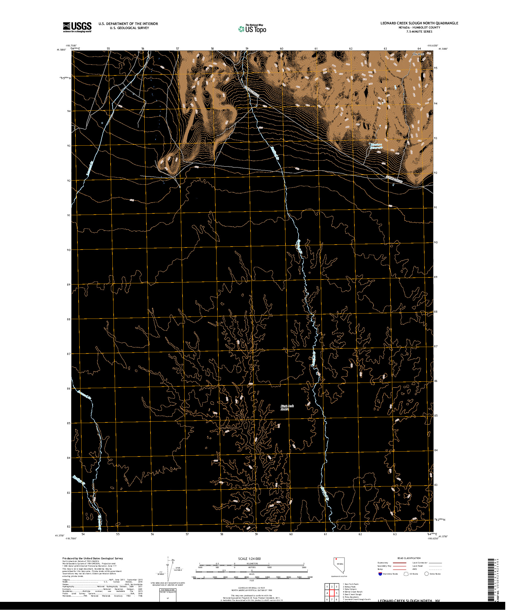 USGS US TOPO 7.5-MINUTE MAP FOR LEONARD CREEK SLOUGH NORTH, NV 2018