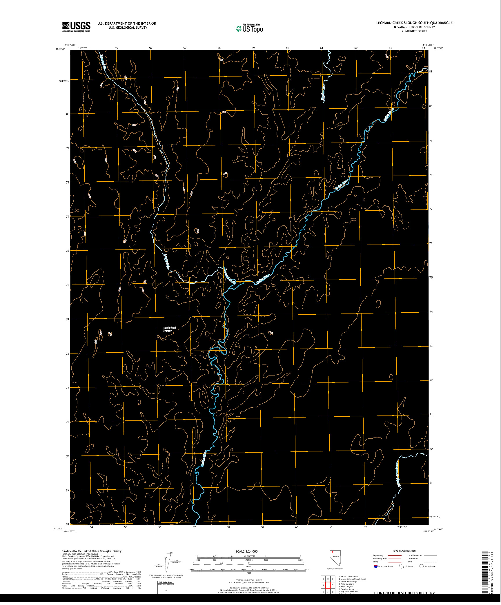 USGS US TOPO 7.5-MINUTE MAP FOR LEONARD CREEK SLOUGH SOUTH, NV 2018