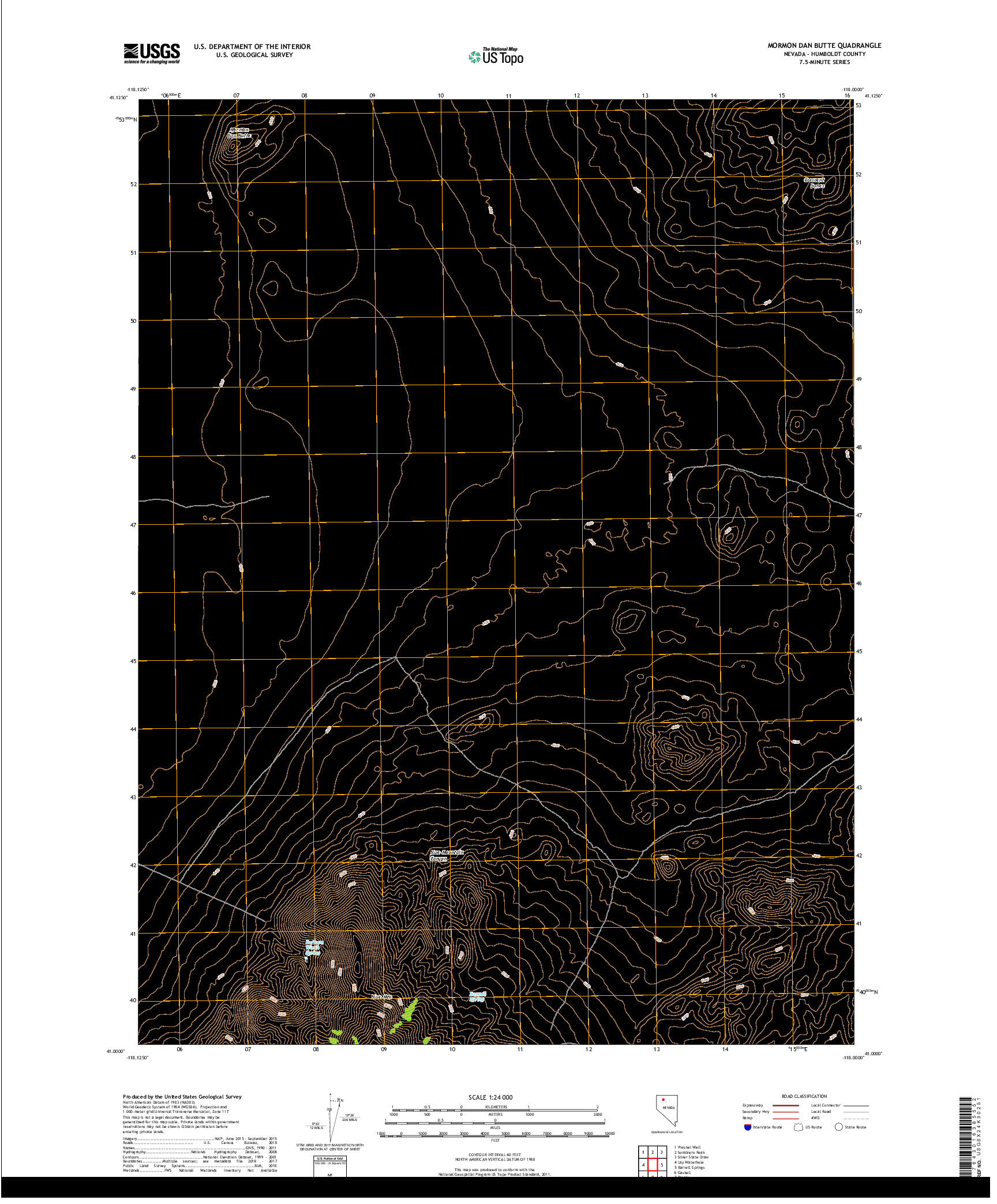 USGS US TOPO 7.5-MINUTE MAP FOR MORMON DAN BUTTE, NV 2018