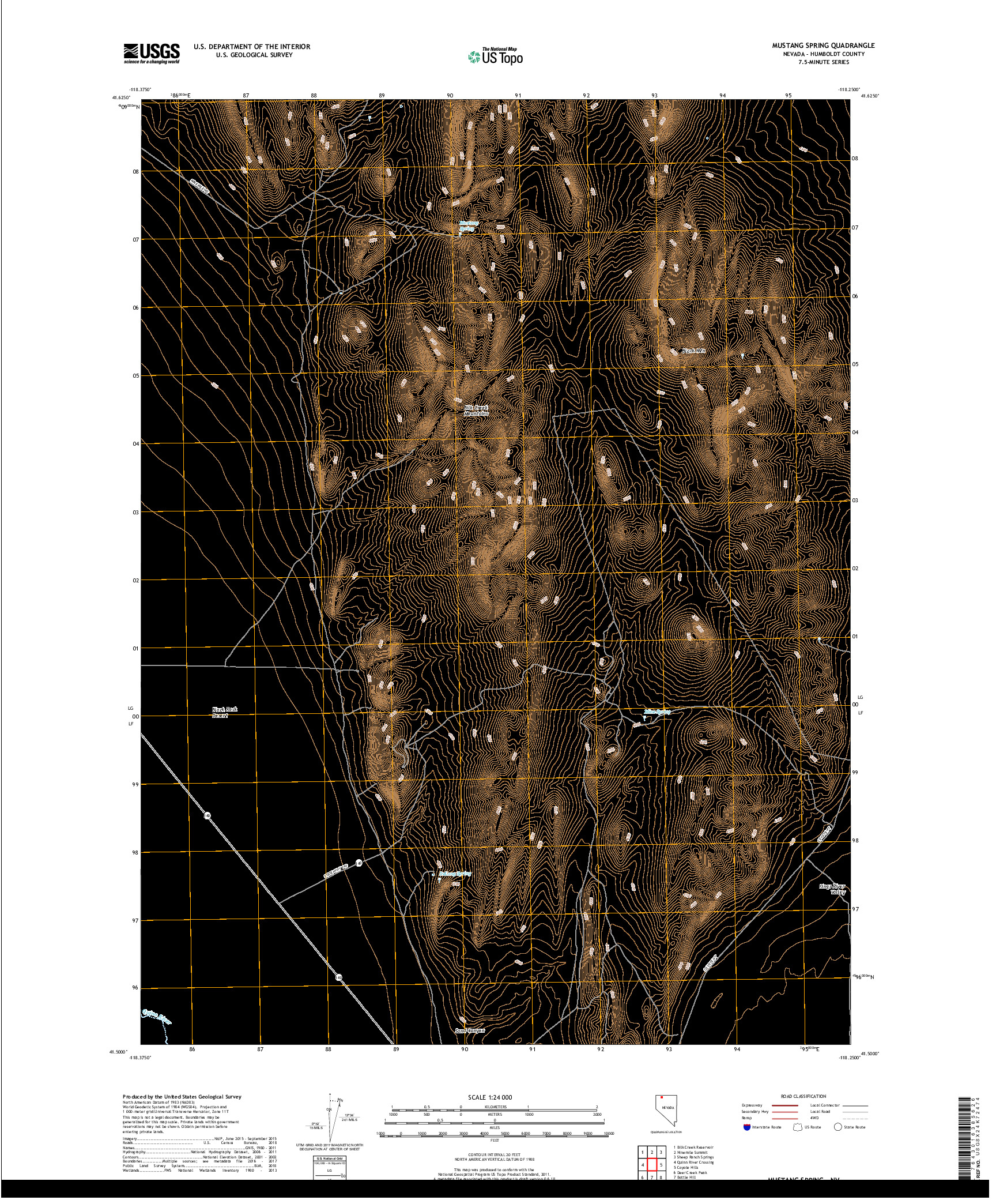 USGS US TOPO 7.5-MINUTE MAP FOR MUSTANG SPRING, NV 2018