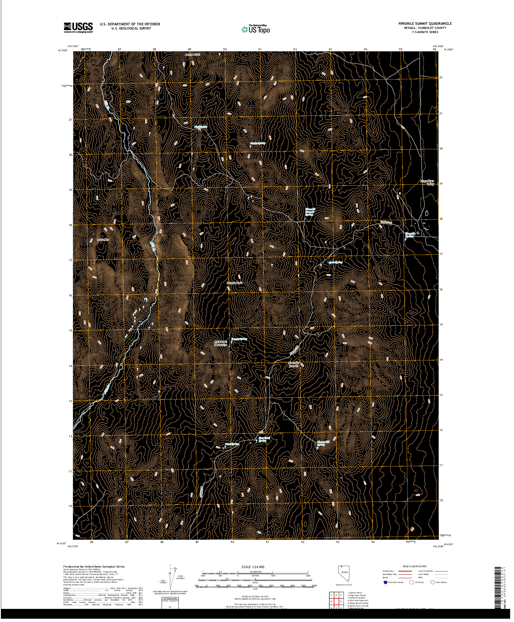 USGS US TOPO 7.5-MINUTE MAP FOR NINEMILE SUMMIT, NV 2018