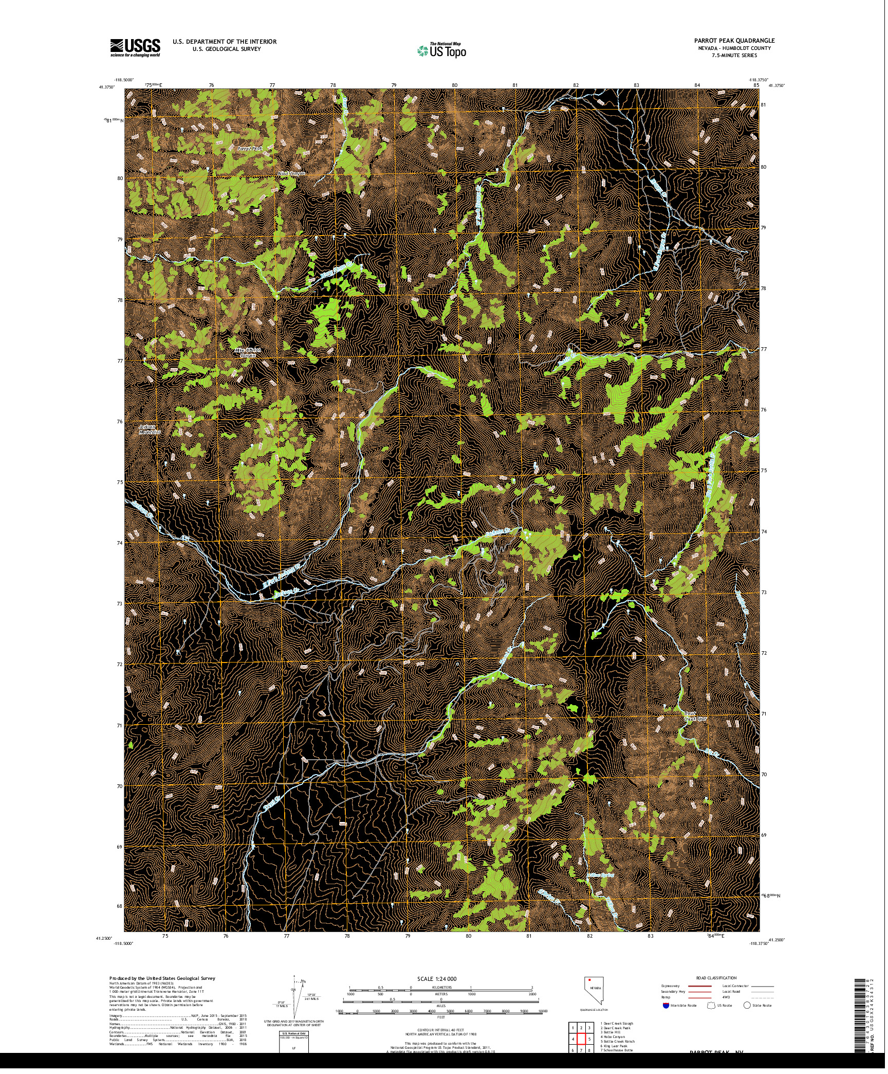 USGS US TOPO 7.5-MINUTE MAP FOR PARROT PEAK, NV 2018