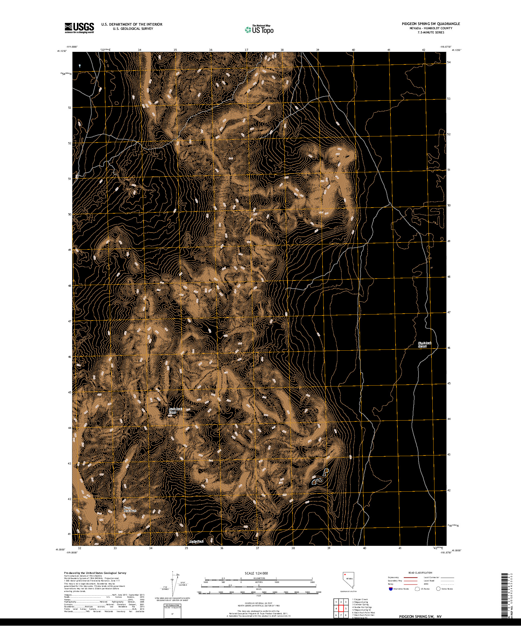 USGS US TOPO 7.5-MINUTE MAP FOR PIDGEON SPRING SW, NV 2018