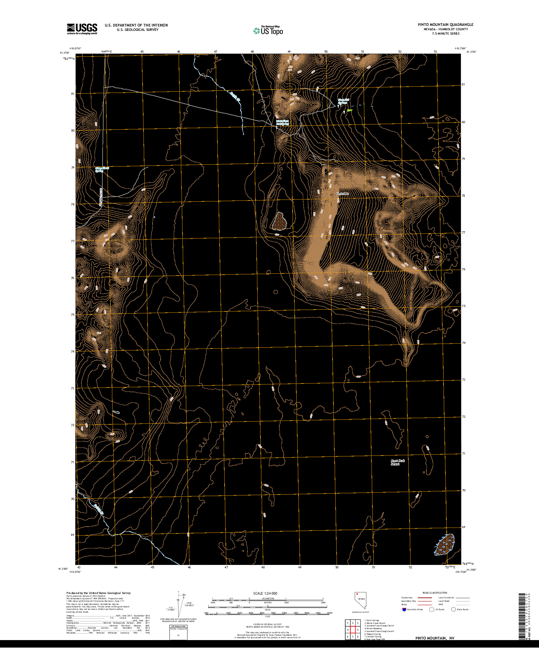 USGS US TOPO 7.5-MINUTE MAP FOR PINTO MOUNTAIN, NV 2018