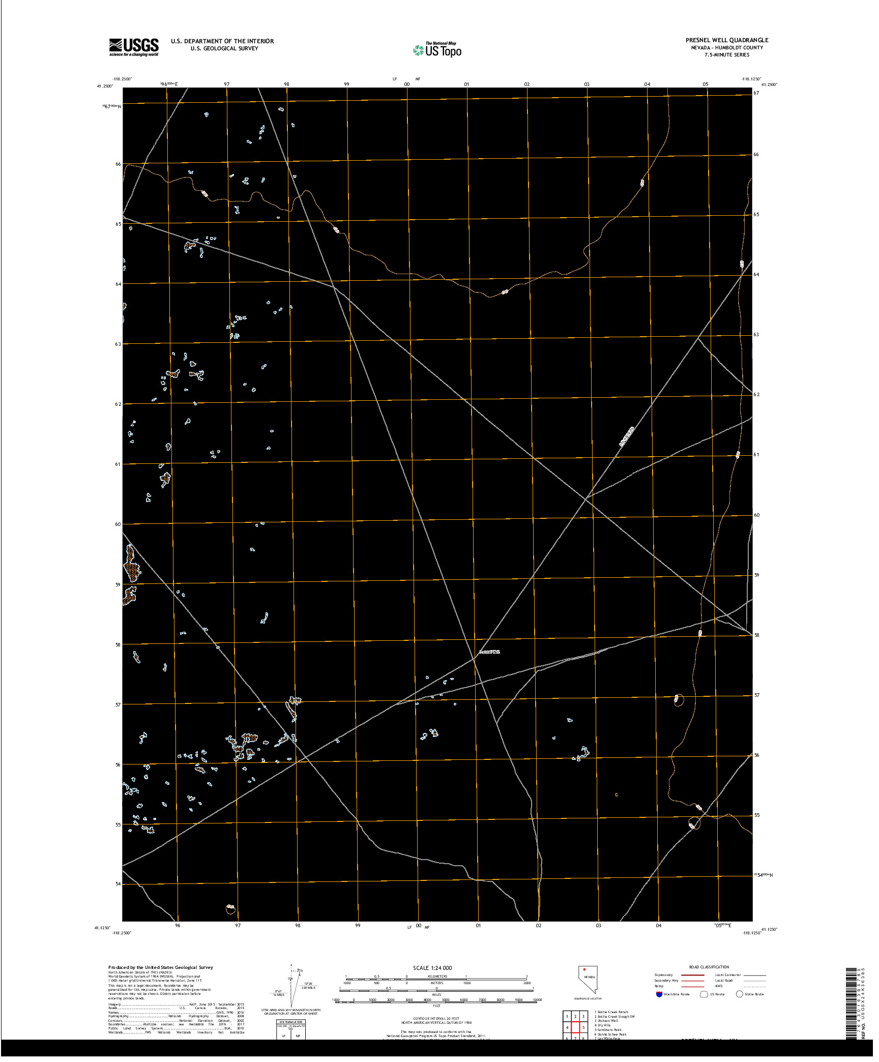 USGS US TOPO 7.5-MINUTE MAP FOR PRESNEL WELL, NV 2018