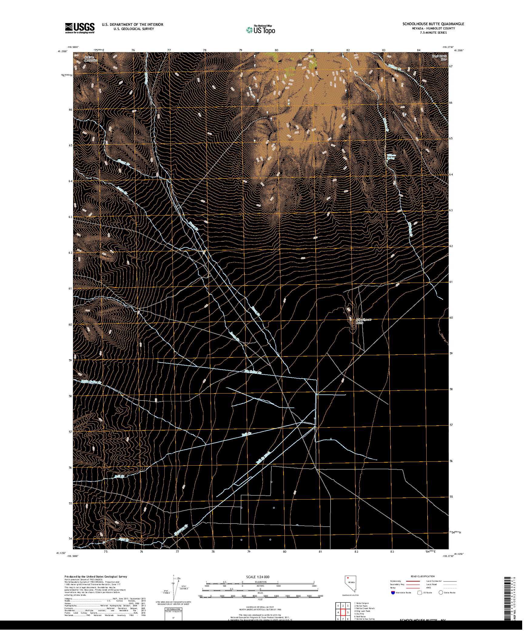 USGS US TOPO 7.5-MINUTE MAP FOR SCHOOLHOUSE BUTTE, NV 2018