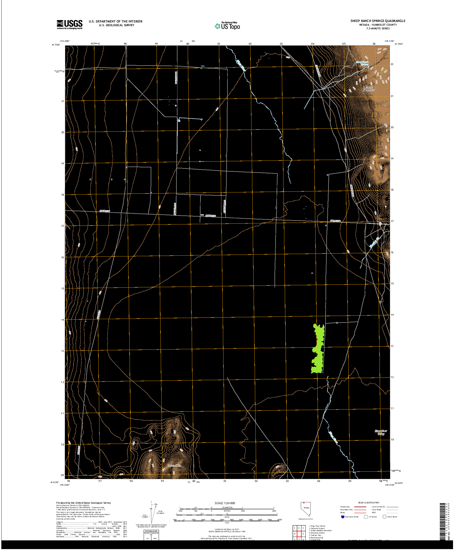 USGS US TOPO 7.5-MINUTE MAP FOR SHEEP RANCH SPRINGS, NV 2018