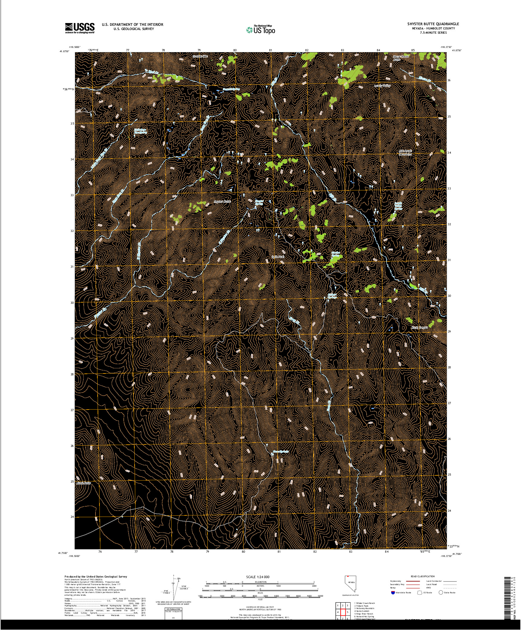 USGS US TOPO 7.5-MINUTE MAP FOR SHYSTER BUTTE, NV 2018