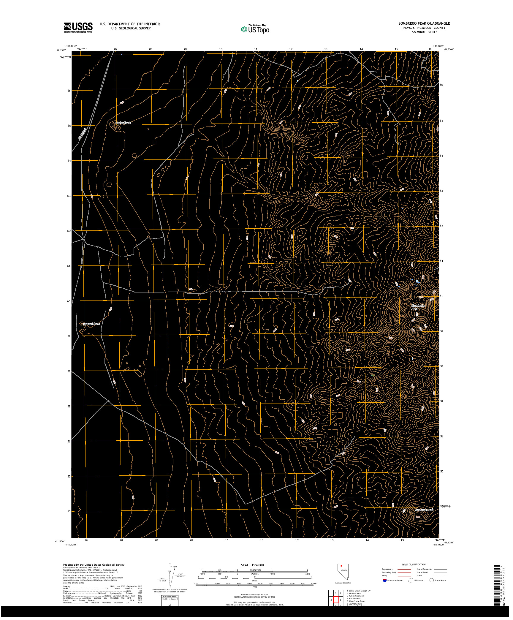 USGS US TOPO 7.5-MINUTE MAP FOR SOMBRERO PEAK, NV 2018