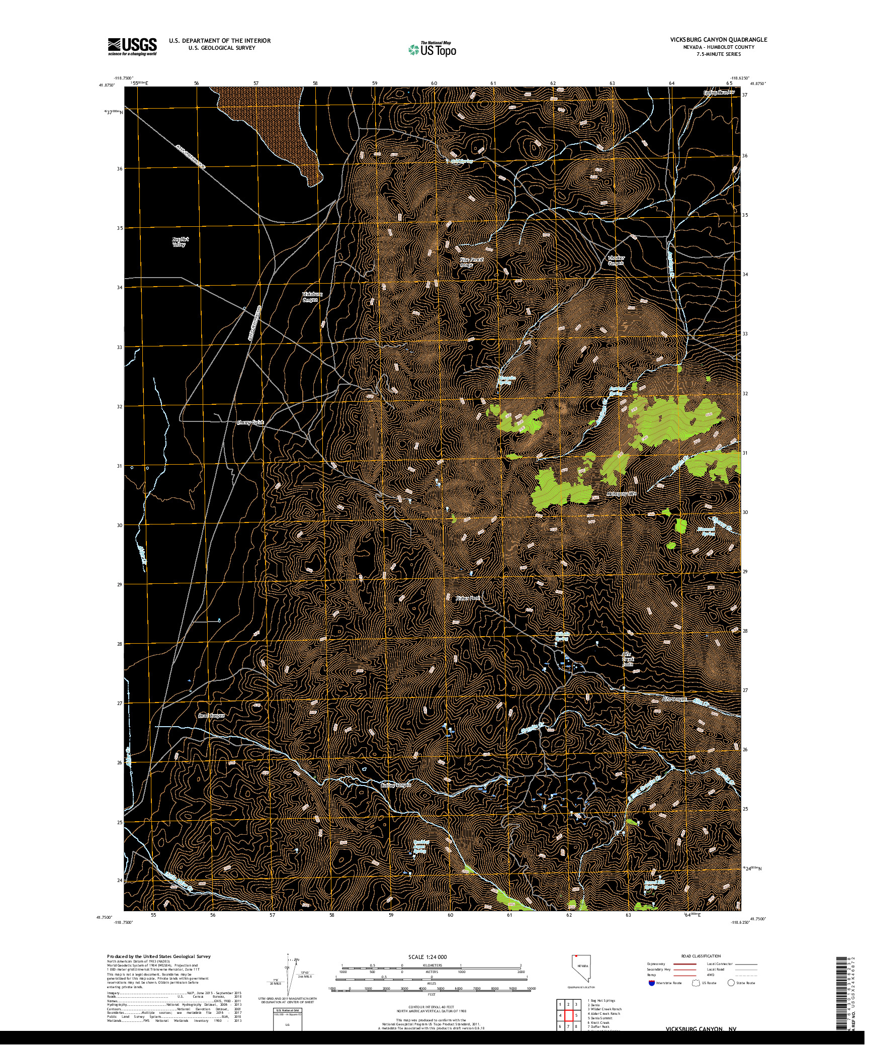 USGS US TOPO 7.5-MINUTE MAP FOR VICKSBURG CANYON, NV 2018