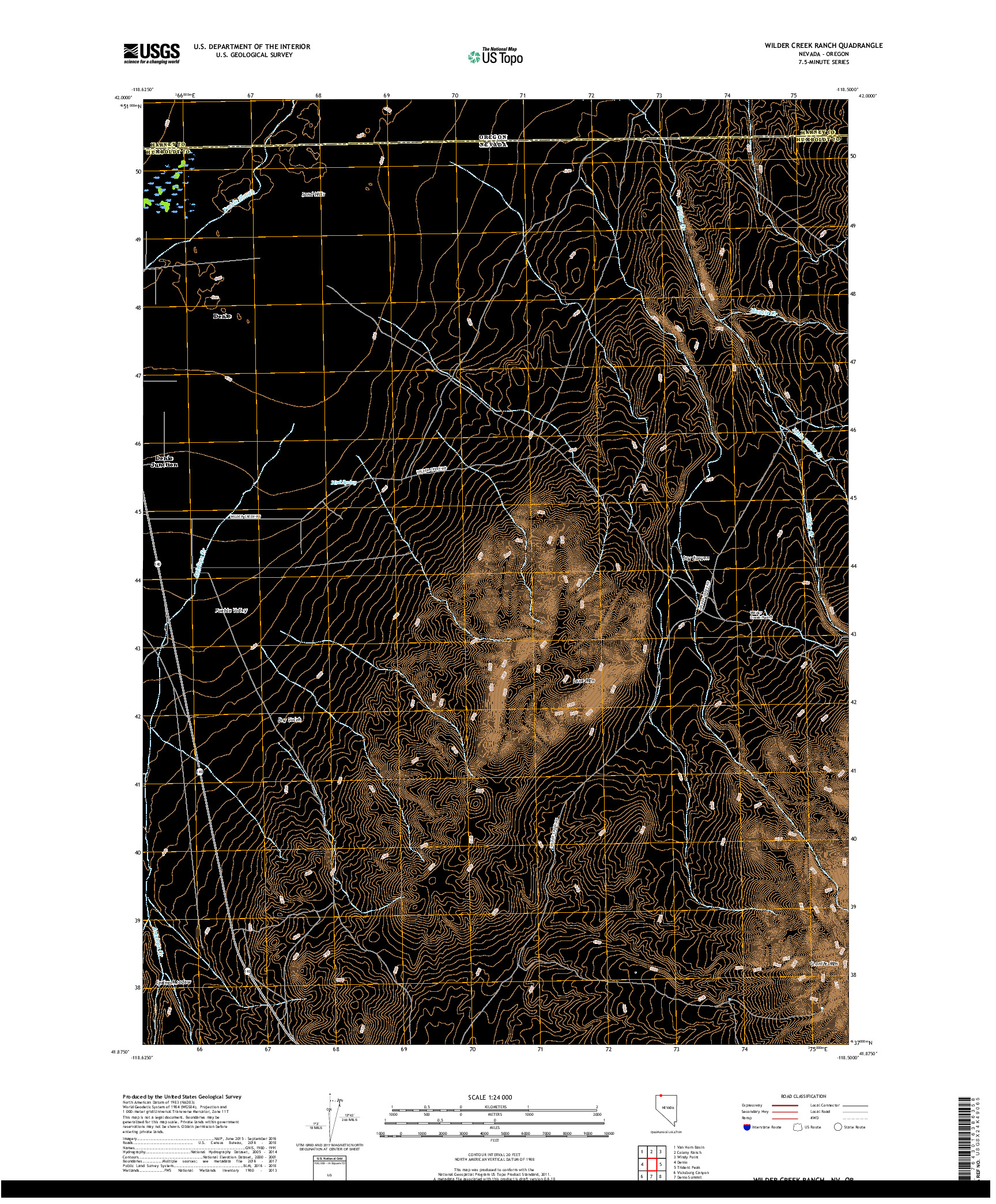 USGS US TOPO 7.5-MINUTE MAP FOR WILDER CREEK RANCH, NV,OR 2018