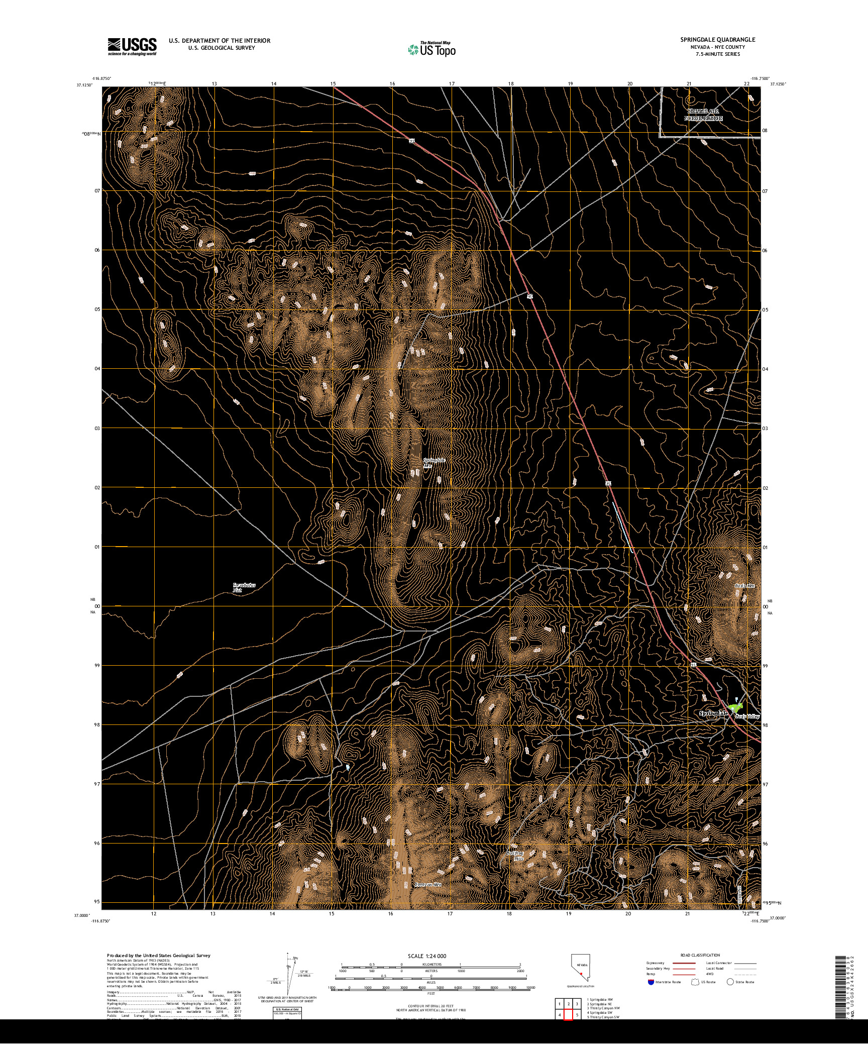 USGS US TOPO 7.5-MINUTE MAP FOR SPRINGDALE, NV 2018