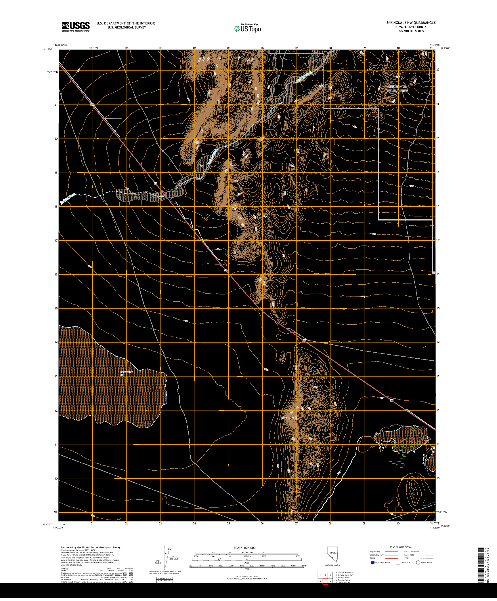 USGS US TOPO 7.5-MINUTE MAP FOR SPRINGDALE NW, NV 2018