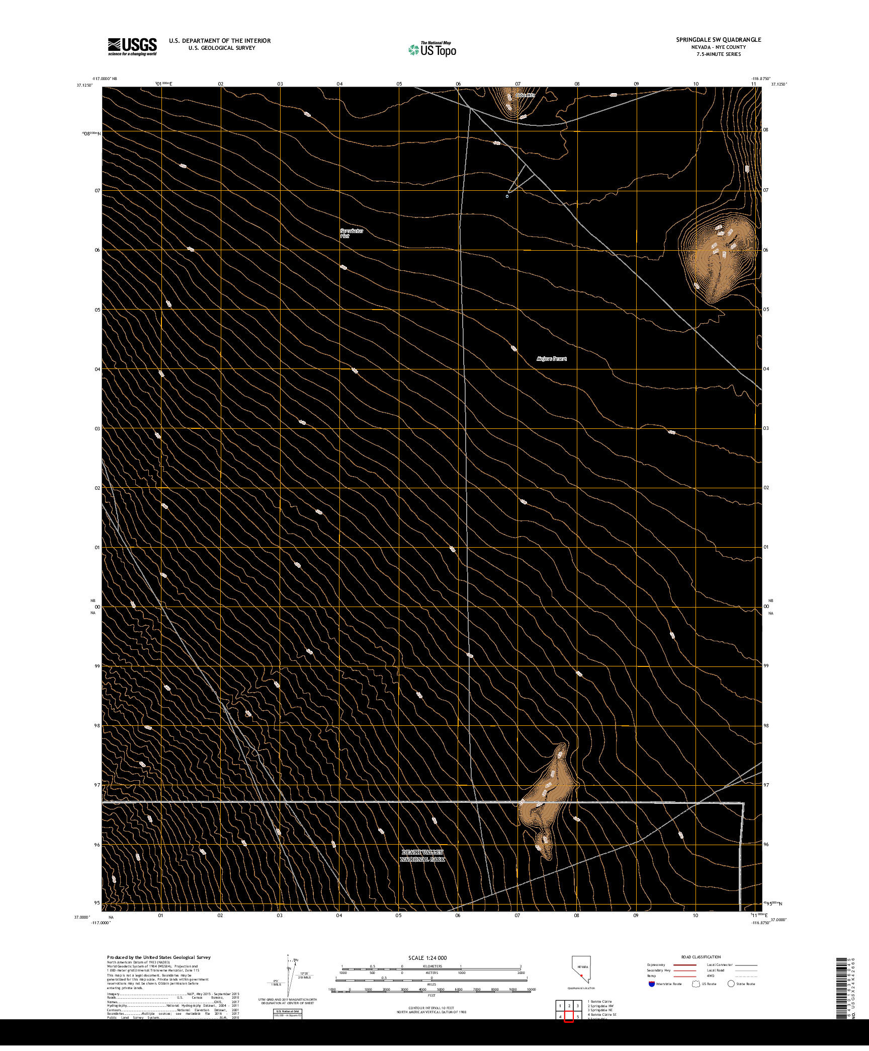 USGS US TOPO 7.5-MINUTE MAP FOR SPRINGDALE SW, NV 2018