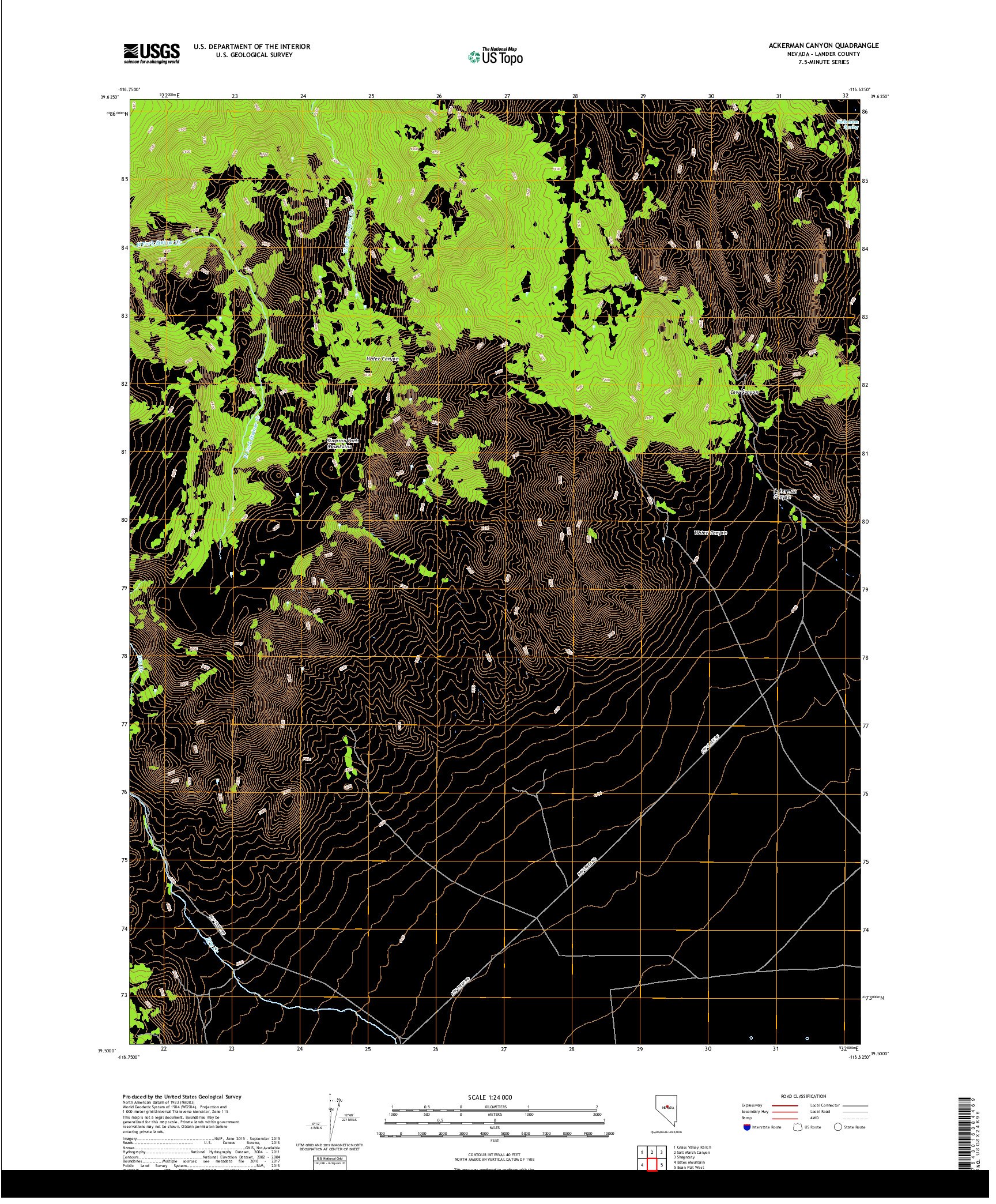 USGS US TOPO 7.5-MINUTE MAP FOR ACKERMAN CANYON, NV 2018