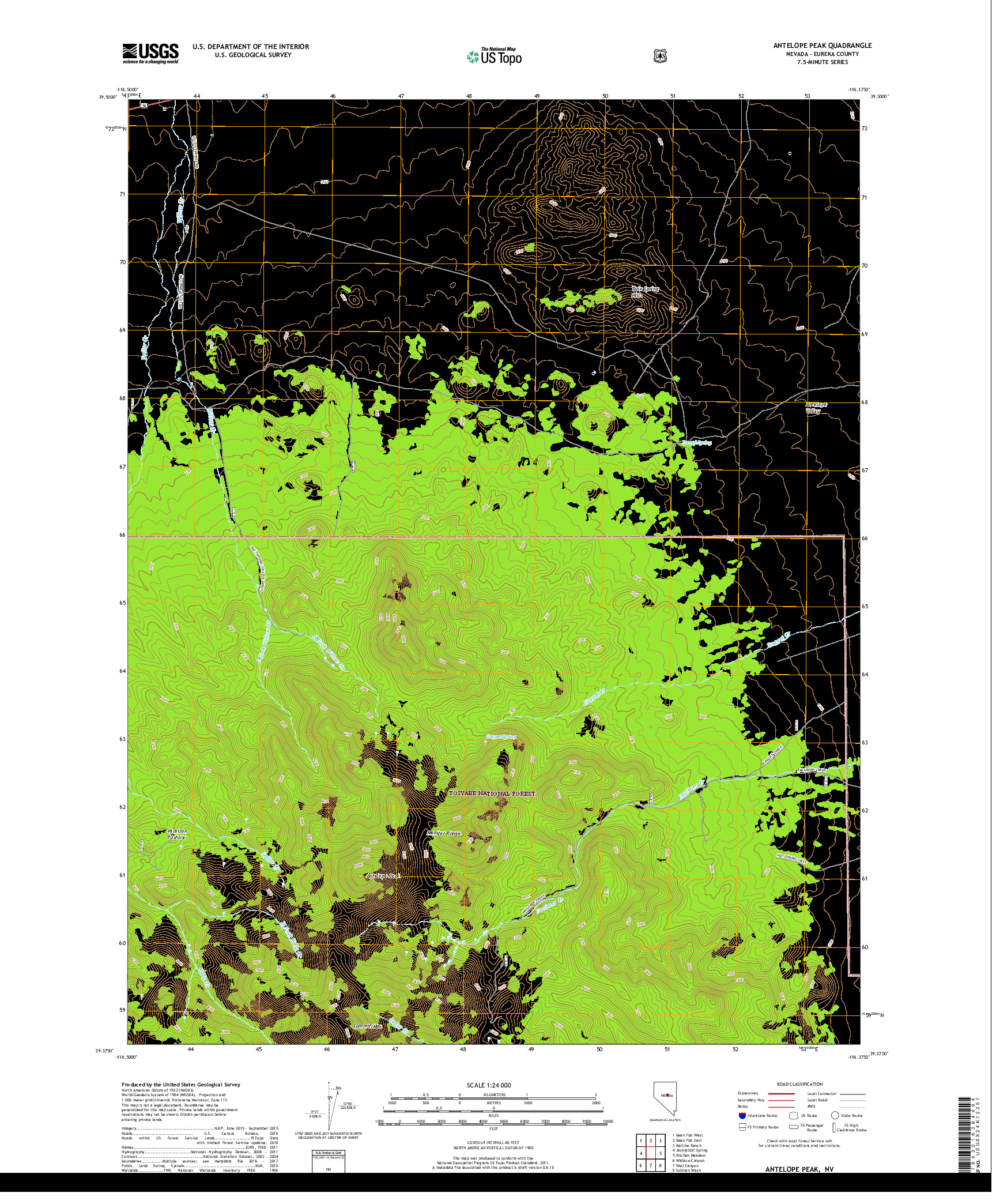 USGS US TOPO 7.5-MINUTE MAP FOR ANTELOPE PEAK, NV 2018