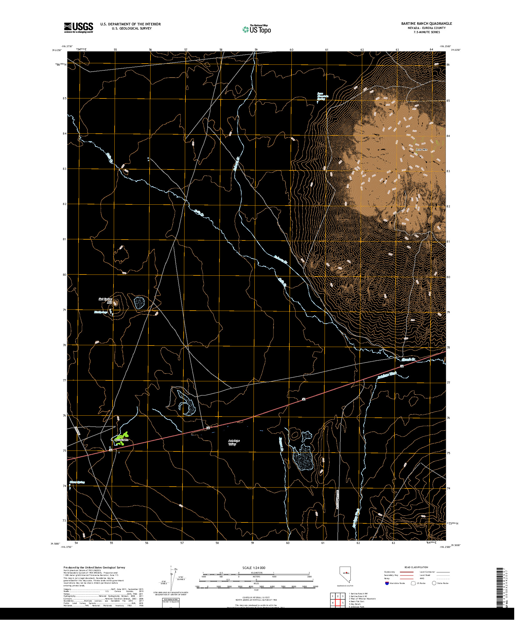 USGS US TOPO 7.5-MINUTE MAP FOR BARTINE RANCH, NV 2018