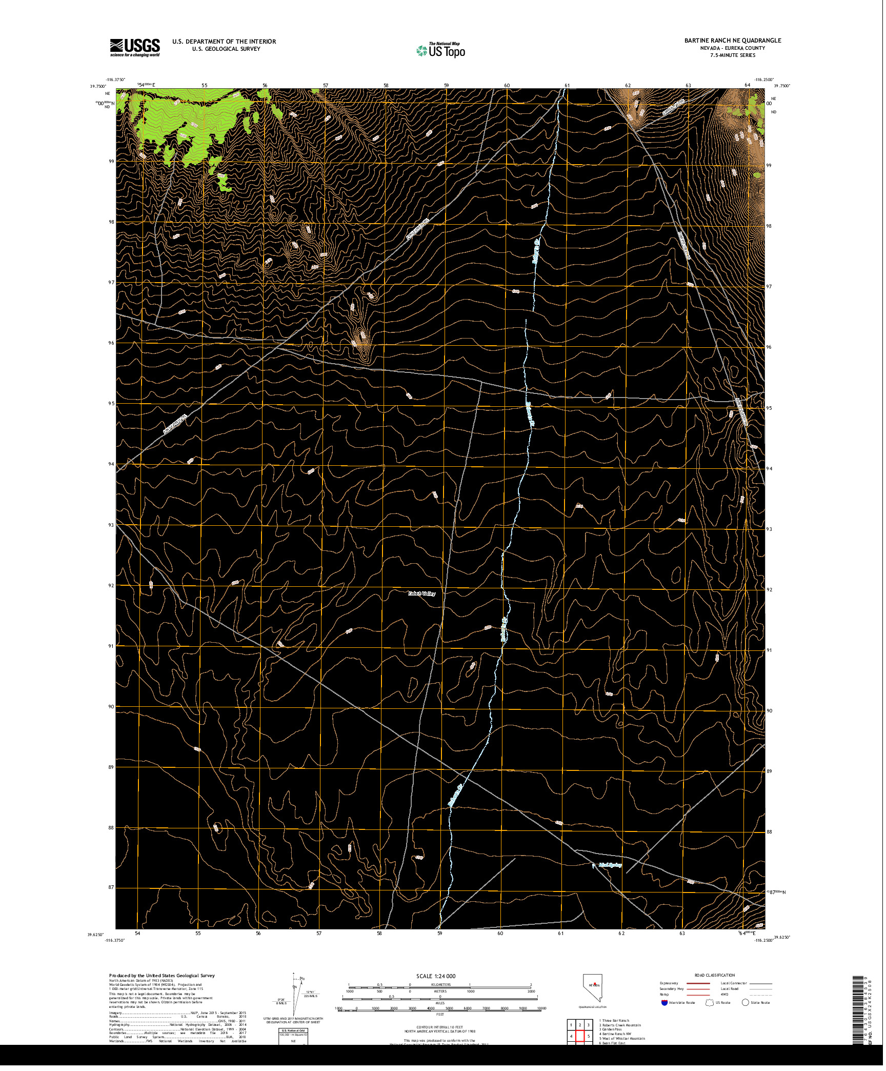 USGS US TOPO 7.5-MINUTE MAP FOR BARTINE RANCH NE, NV 2018