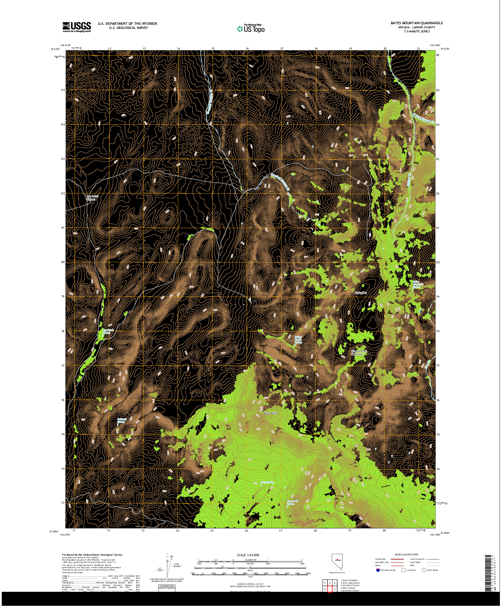 USGS US TOPO 7.5-MINUTE MAP FOR BATES MOUNTAIN, NV 2018