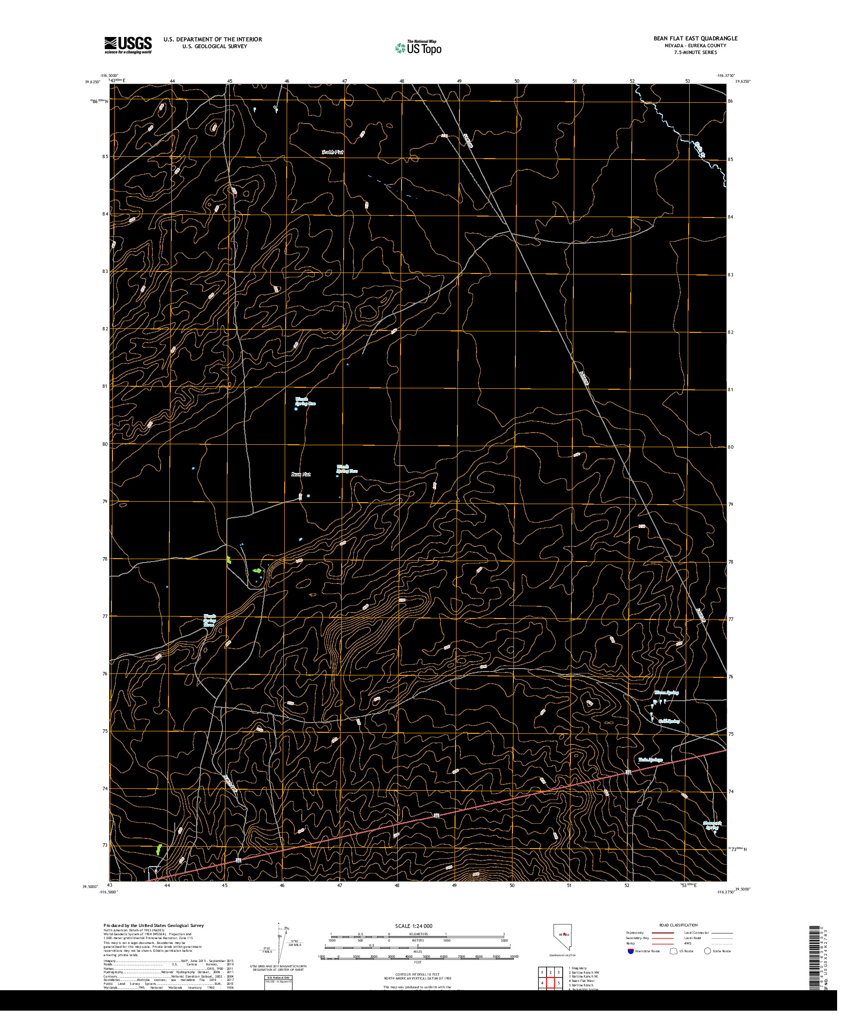 USGS US TOPO 7.5-MINUTE MAP FOR BEAN FLAT EAST, NV 2018