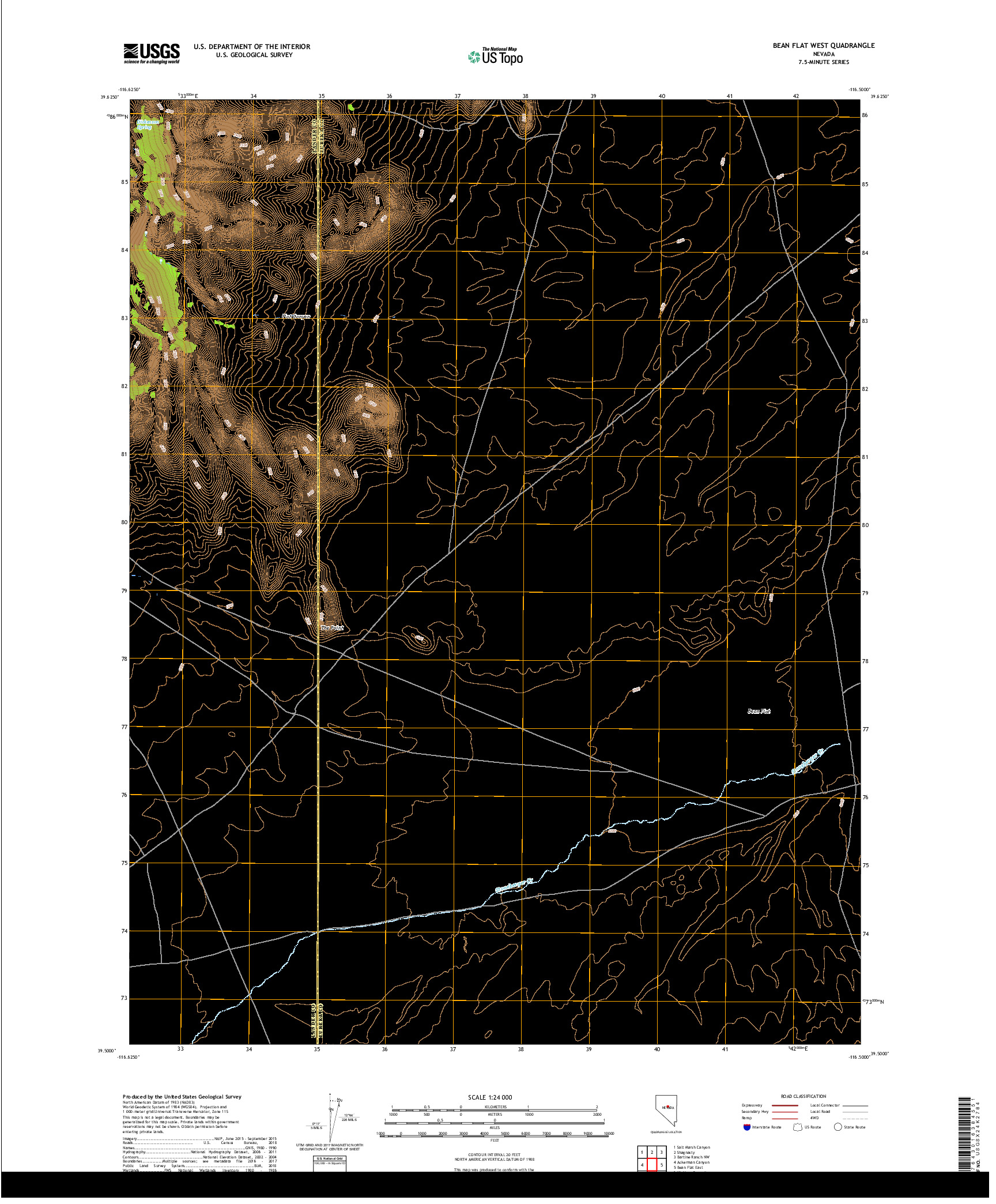 USGS US TOPO 7.5-MINUTE MAP FOR BEAN FLAT WEST, NV 2018