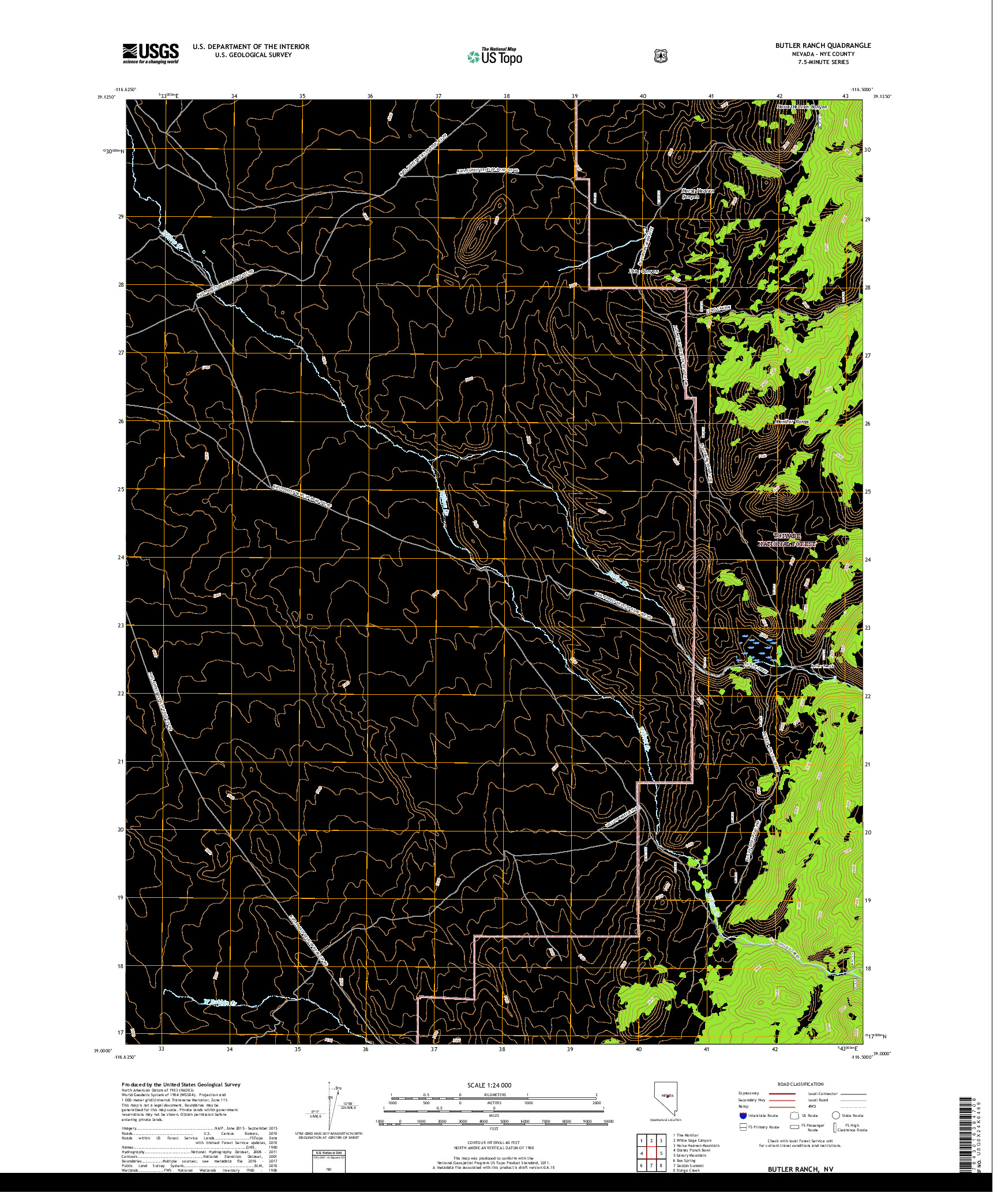 USGS US TOPO 7.5-MINUTE MAP FOR BUTLER RANCH, NV 2018