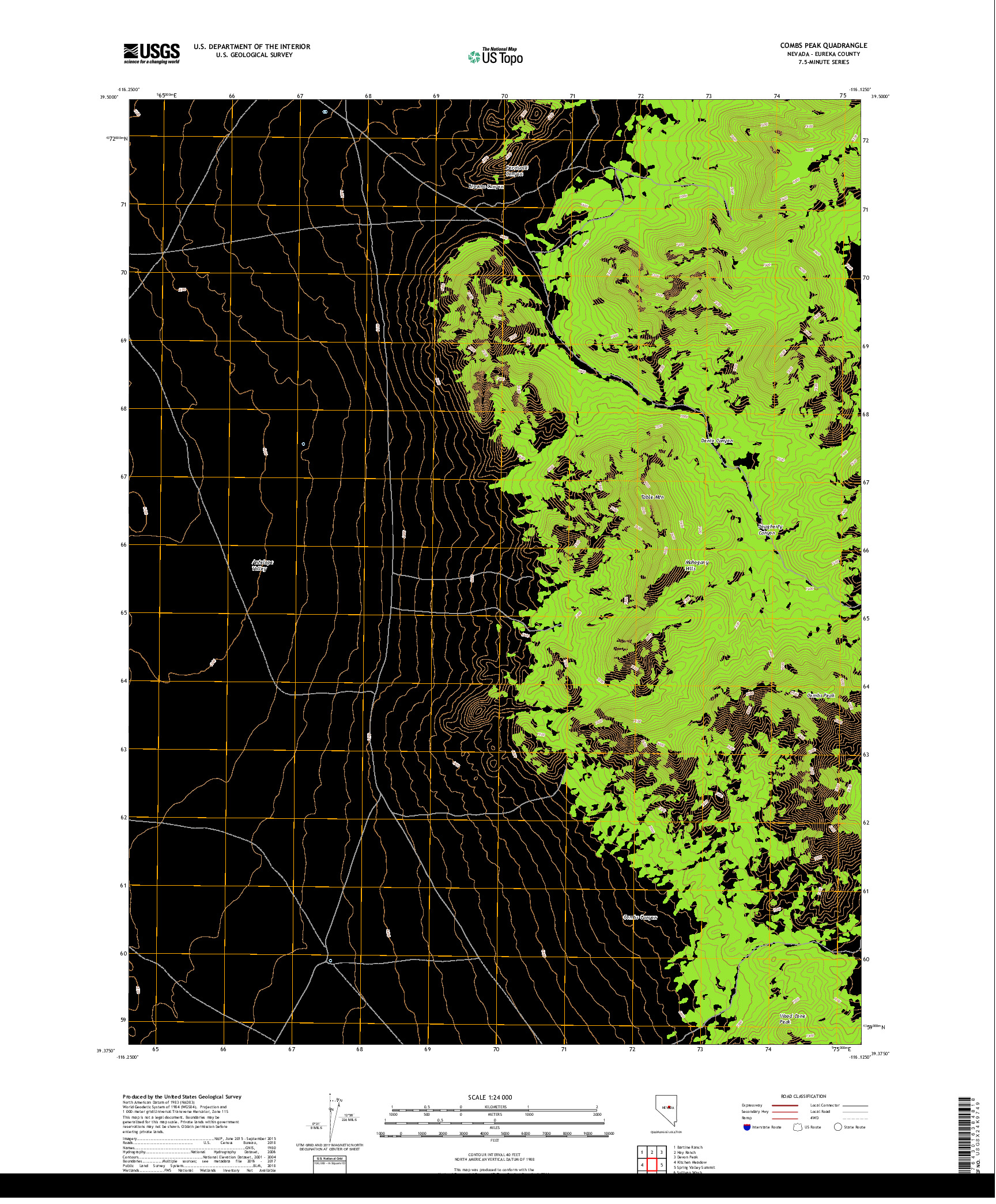 USGS US TOPO 7.5-MINUTE MAP FOR COMBS PEAK, NV 2018